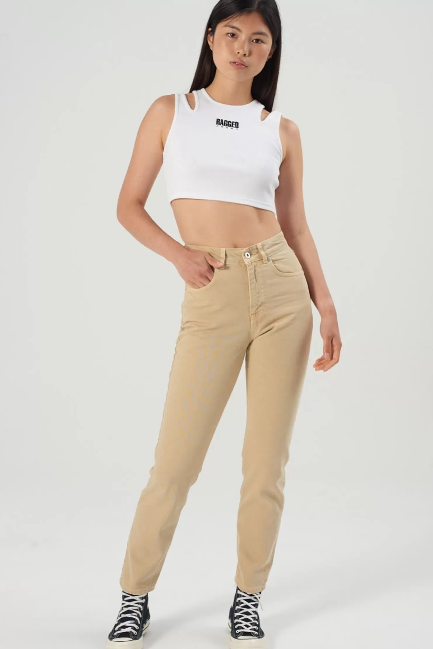 The Ragged Priest Cougar Mom Jean - Beige-Women Jeans