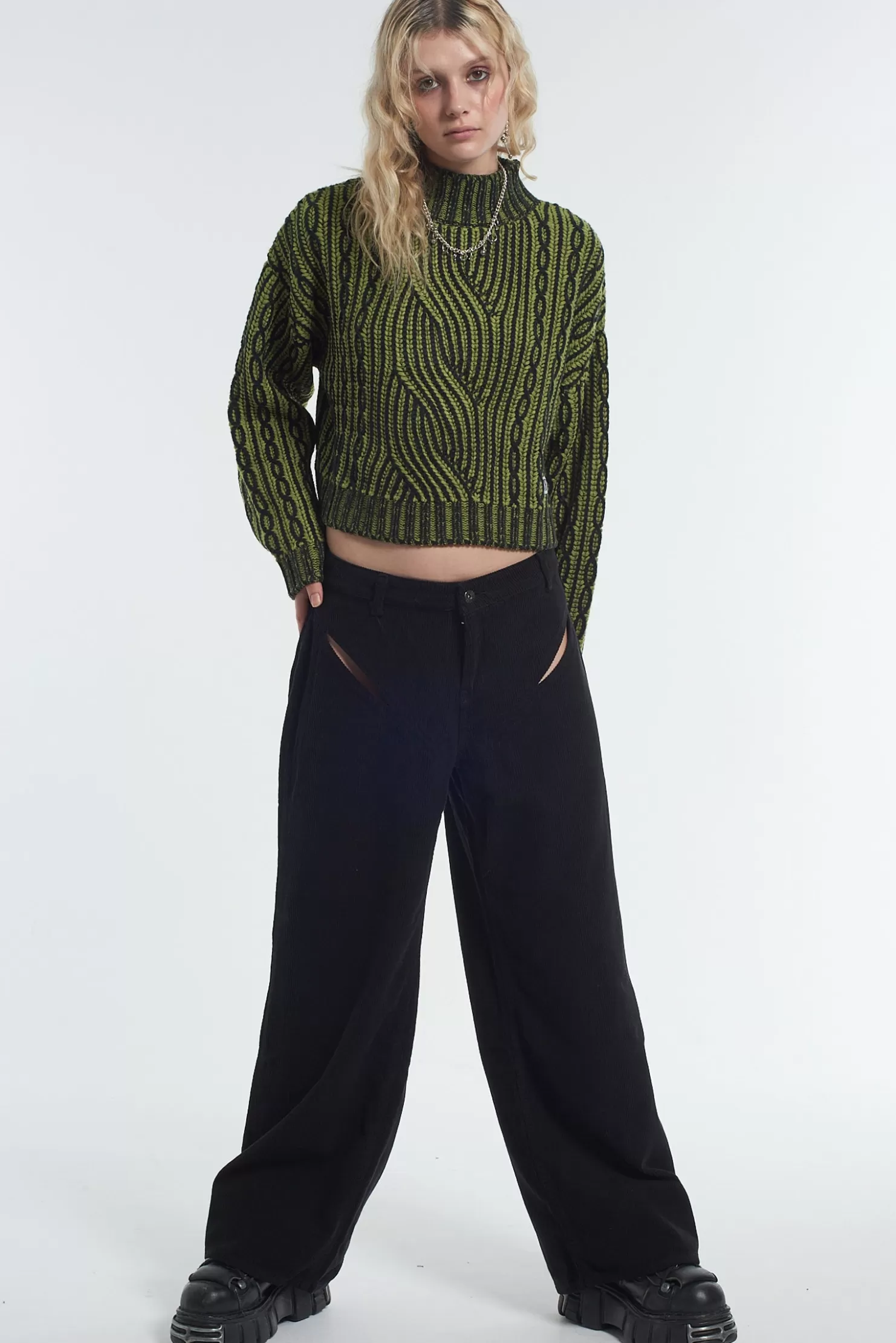 The Ragged Priest Cut Out Cord Jean-Women Trousers