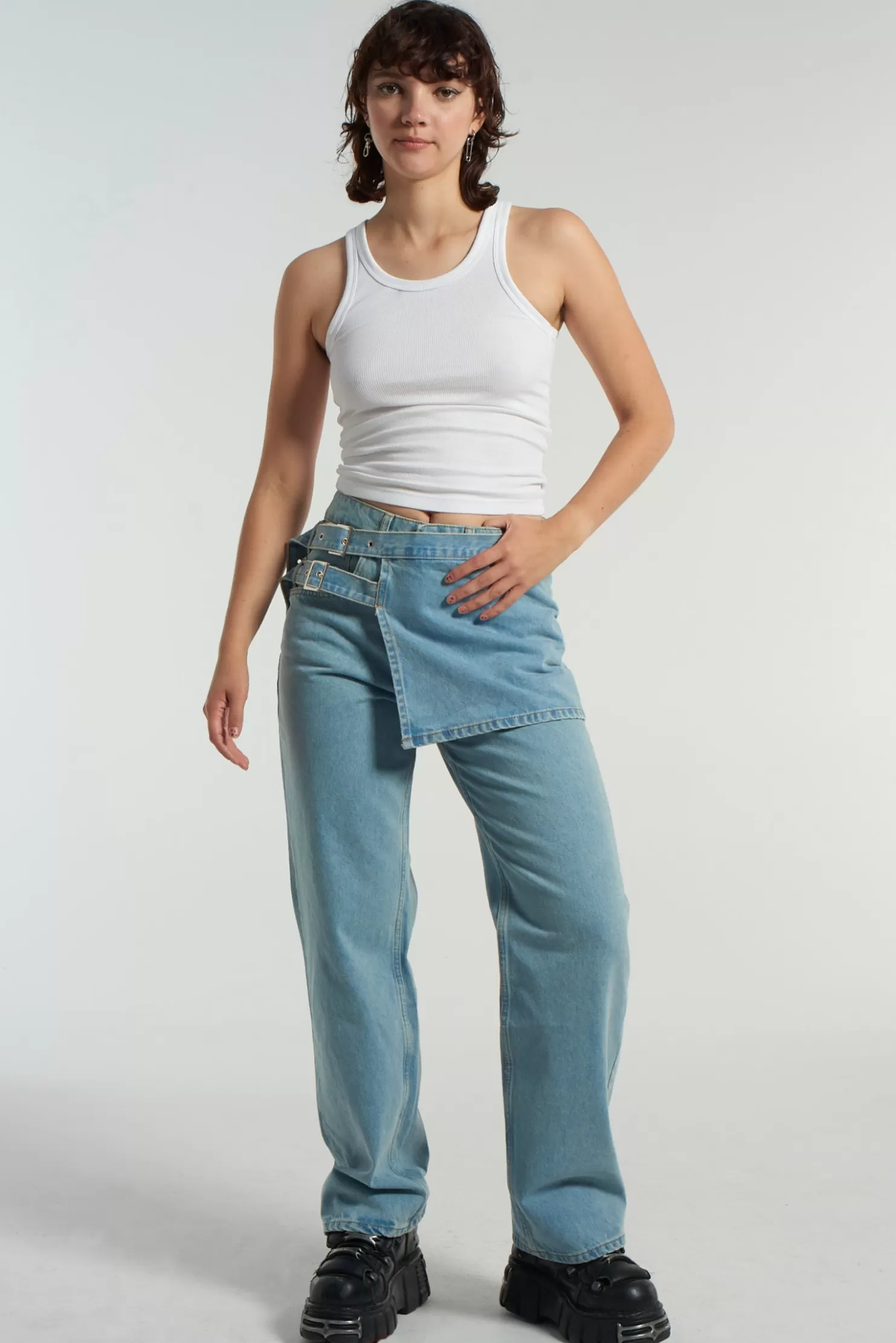 The Ragged Priest Dad Jean Skirt - Blue-Women Skirts & Shorts