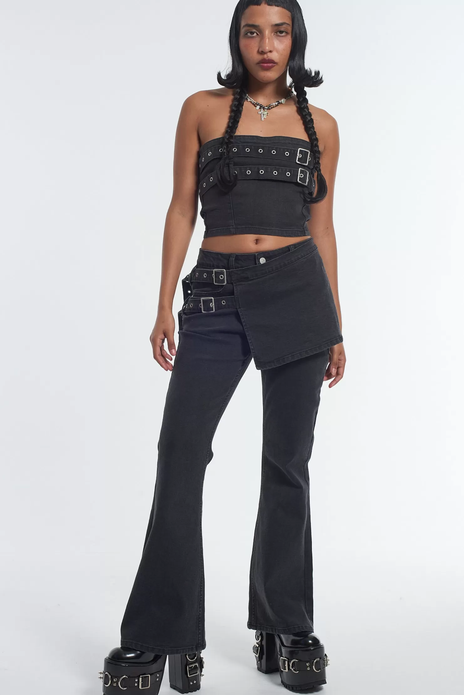 The Ragged Priest Denim Darkness Corset-Women T-Shirts & Tops