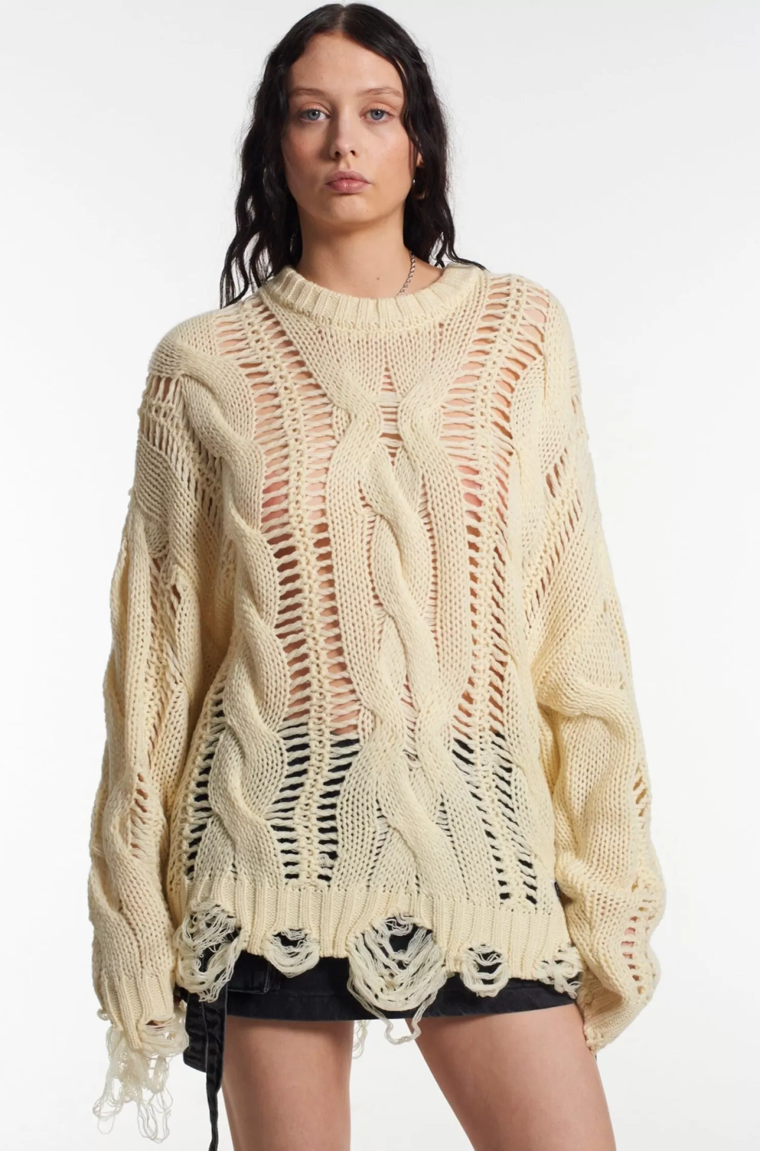 The Ragged Priest Distressed Cable Knit-Women Knitwear & Sweats