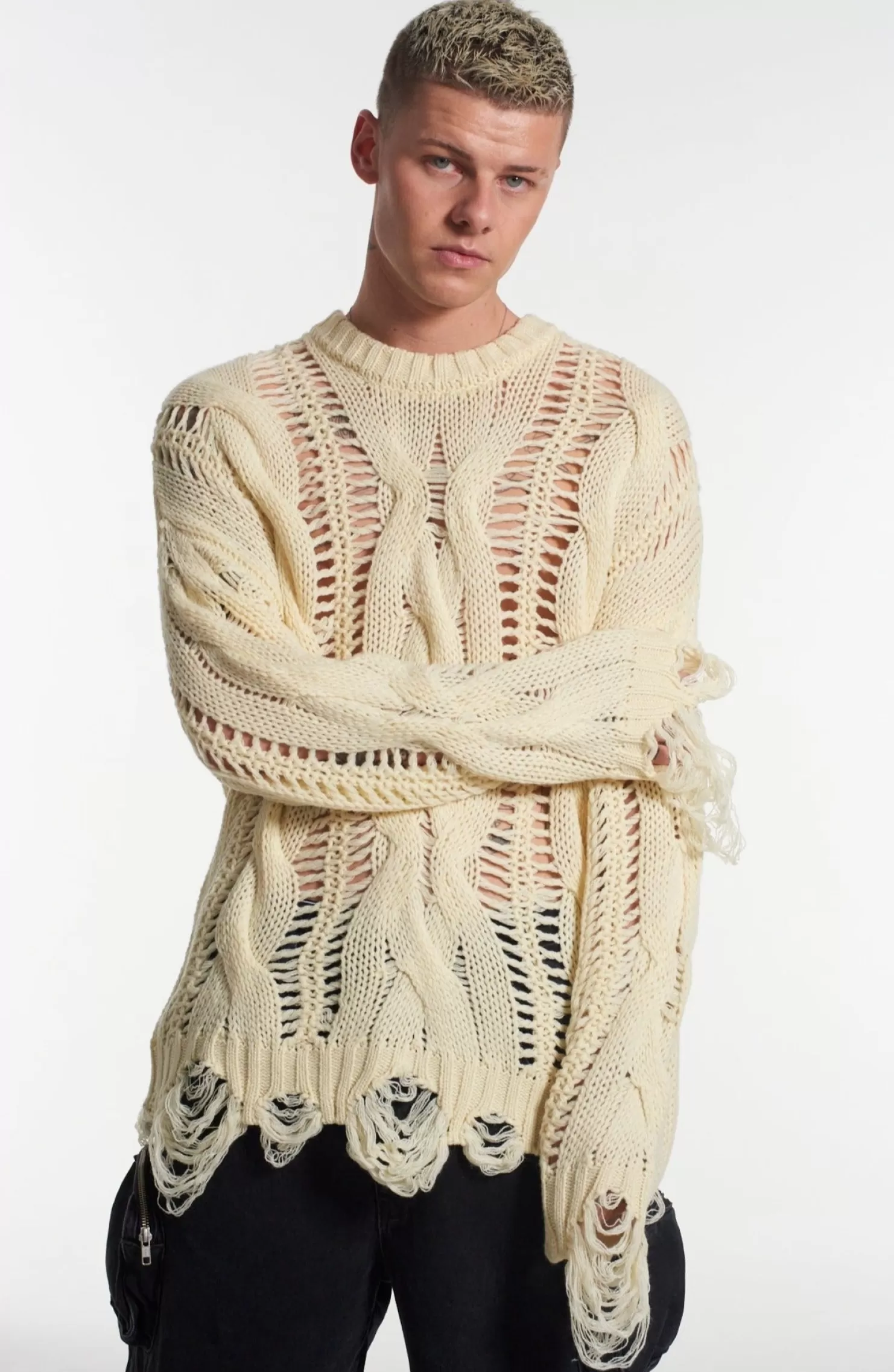 The Ragged Priest Distressed Cable Knit-Women Knitwear & Sweats