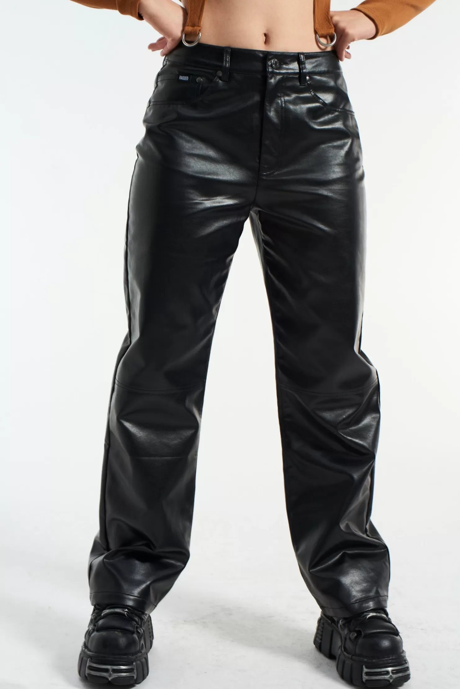 The Ragged Priest Faux Leather Rider Pants-Women Trousers