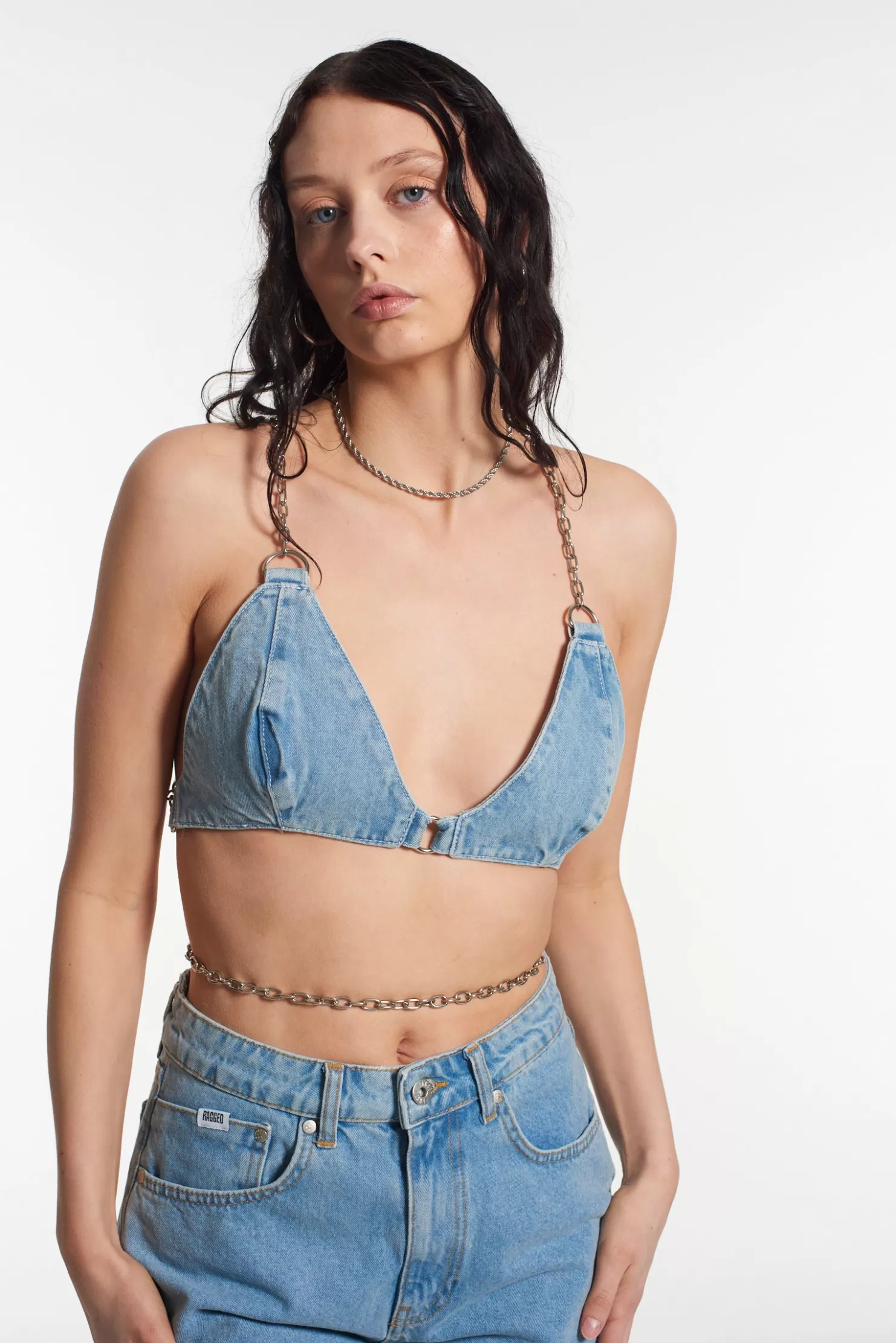 The Ragged Priest Gwen Denim Bralette-Women T-Shirts & Tops