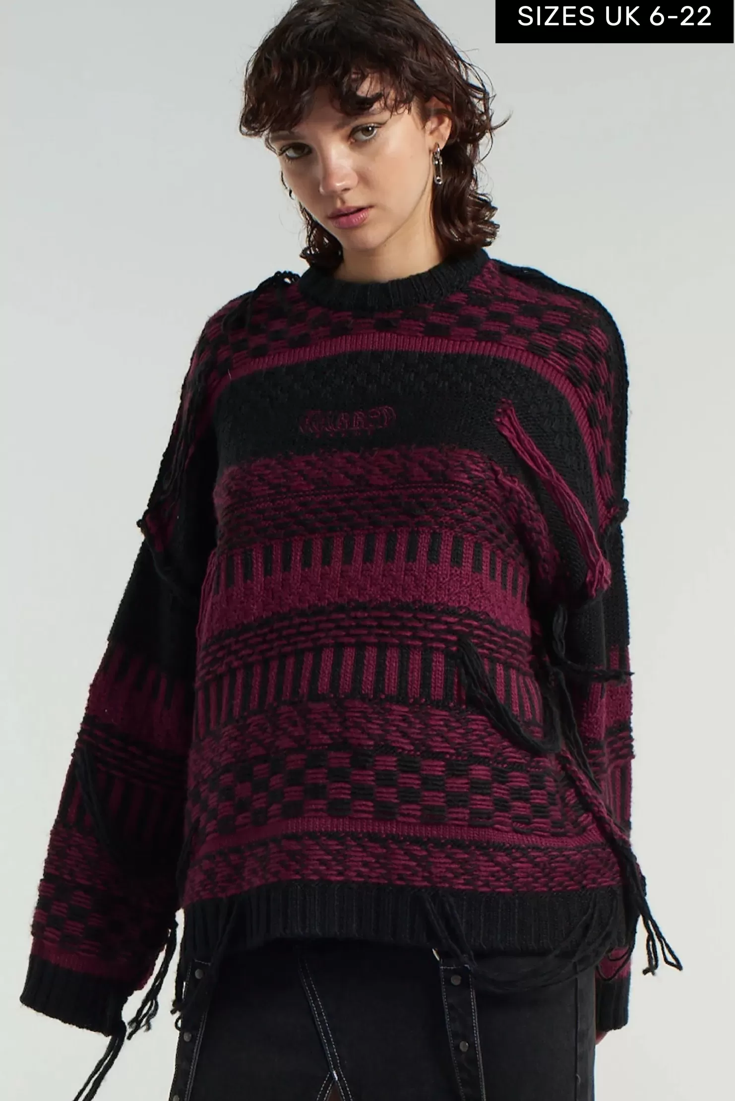 The Ragged Priest Indie Knit Black & Maroon-Women Knitwear & Sweats