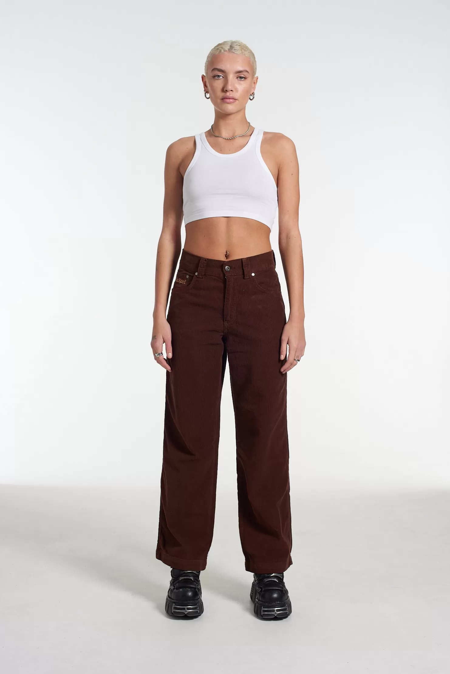 The Ragged Priest Kickers Classic Wide Leg Trouser Cord Brown-Women Trousers