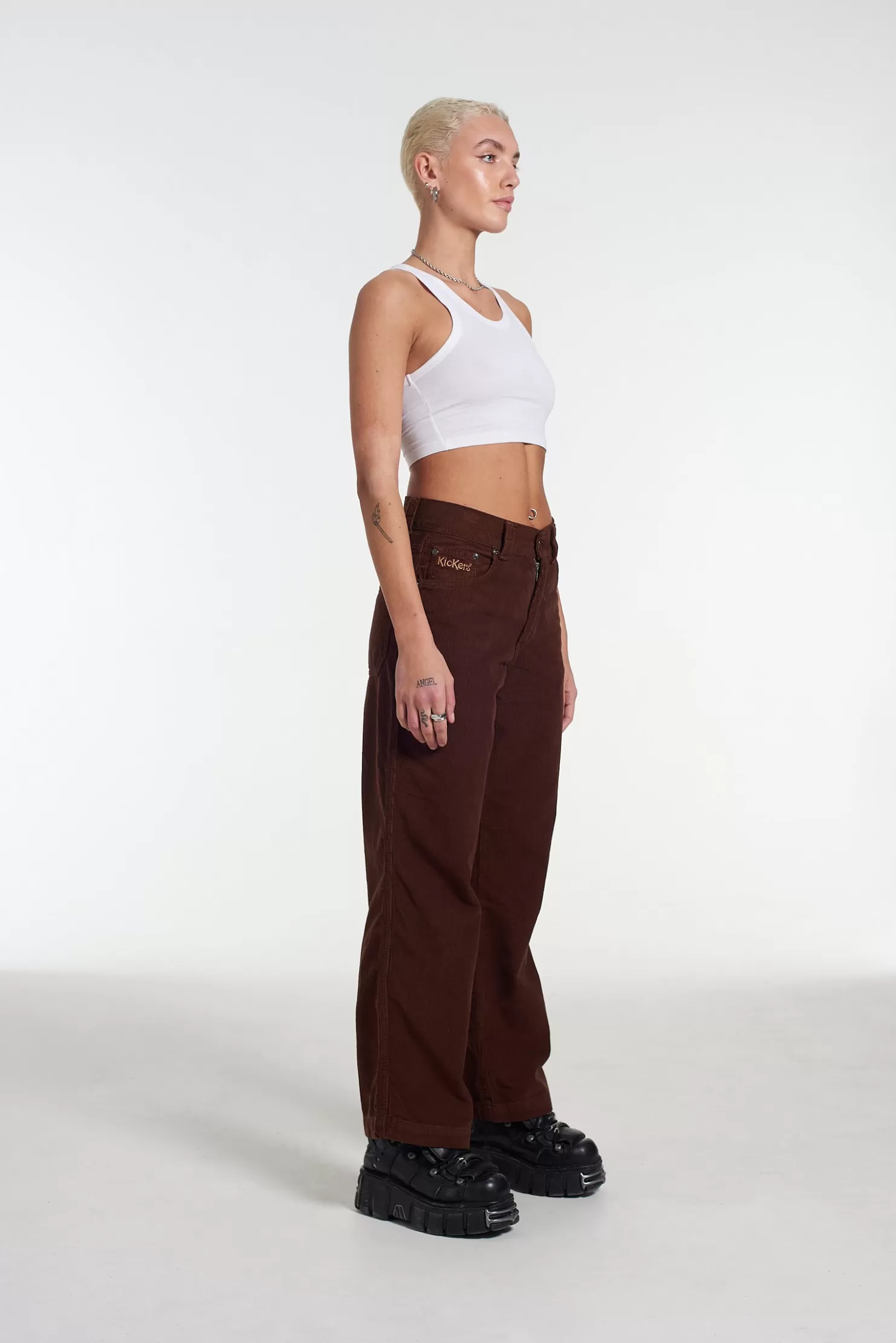 The Ragged Priest Kickers Classic Wide Leg Trouser Cord Brown-Women Trousers