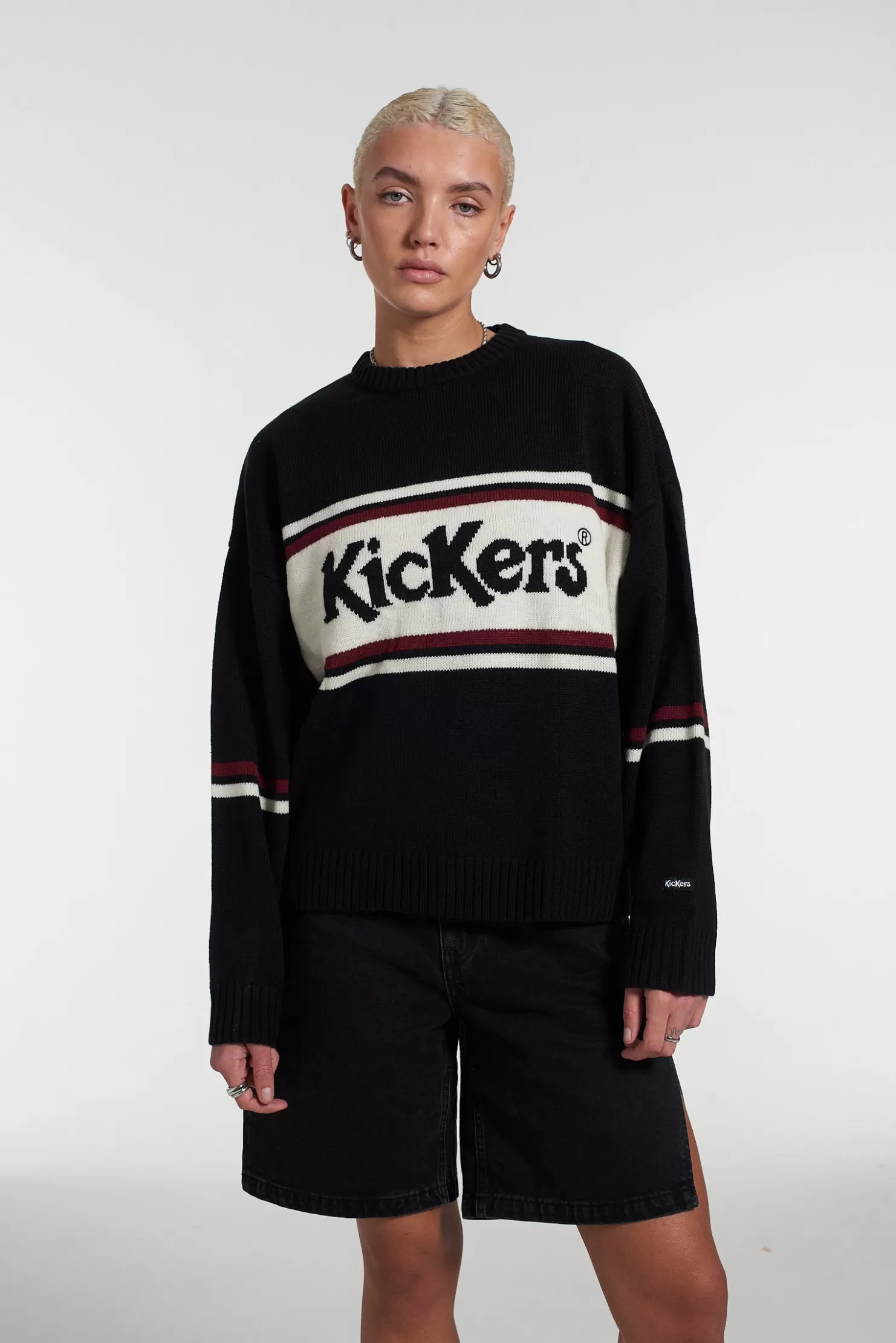 The Ragged Priest Kickers Classics Black Knit With Chest Logo-Men Knitwear, Sweatshirts & Hoodies