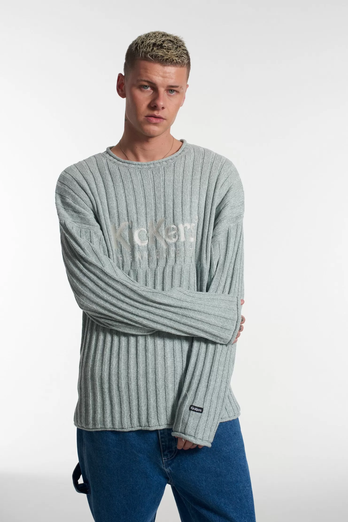 The Ragged Priest Kickers Classics Blue Rib Knit Jumper-Men Knitwear, Sweatshirts & Hoodies