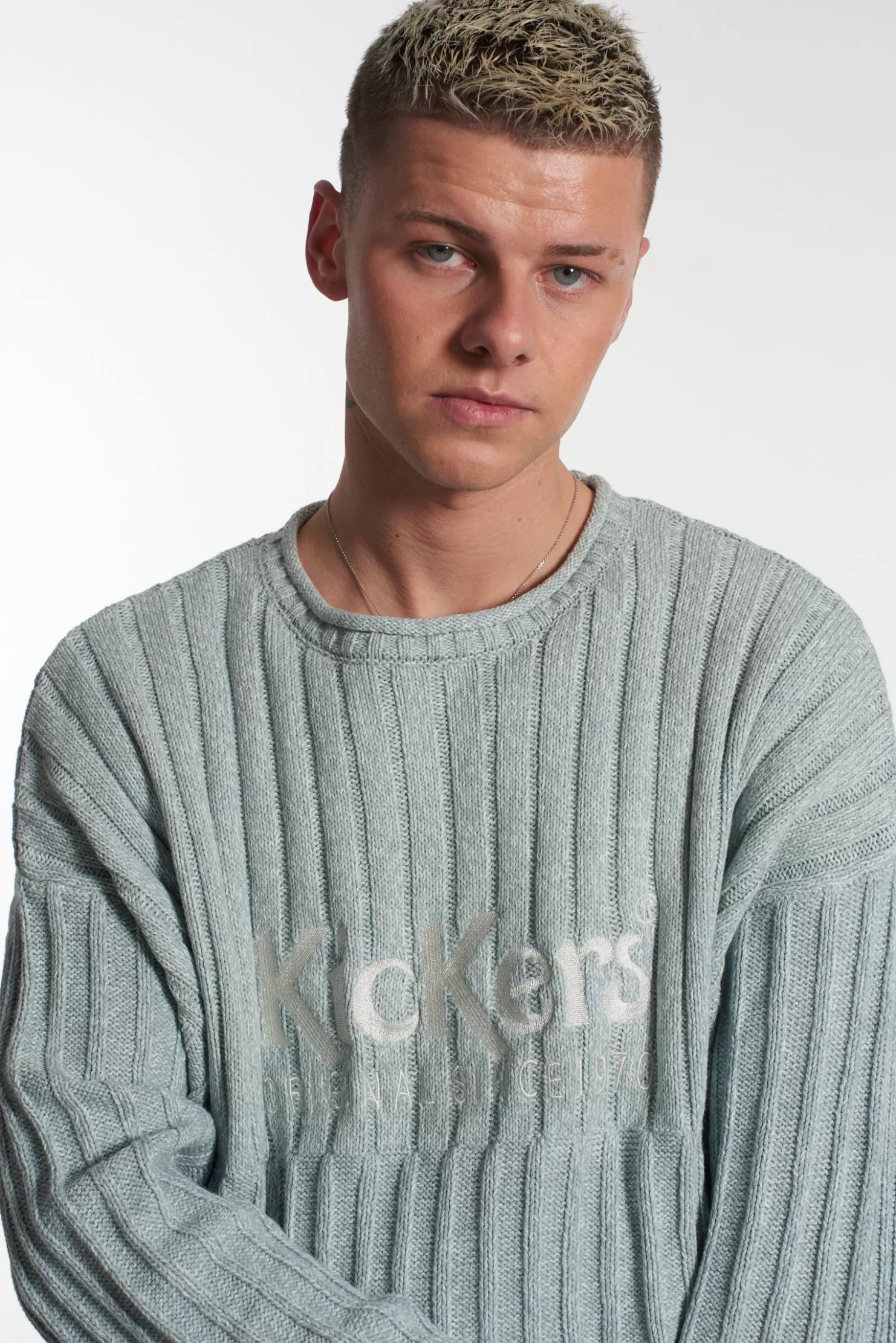 The Ragged Priest Kickers Classics Blue Rib Knit Jumper-Men Knitwear, Sweatshirts & Hoodies