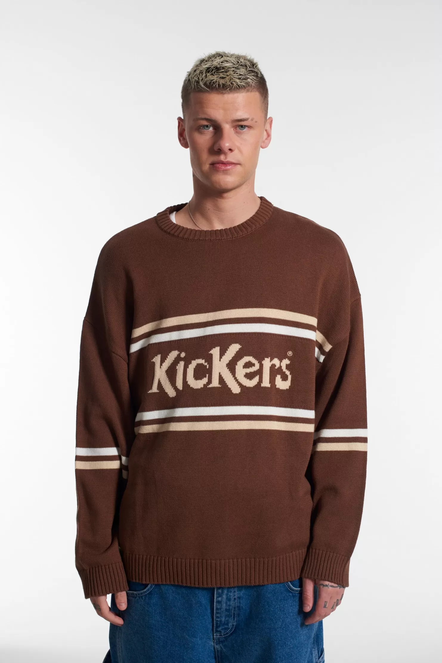 The Ragged Priest Kickers Classics Brown Panelled Jumper With Logo-Men Knitwear, Sweatshirts & Hoodies