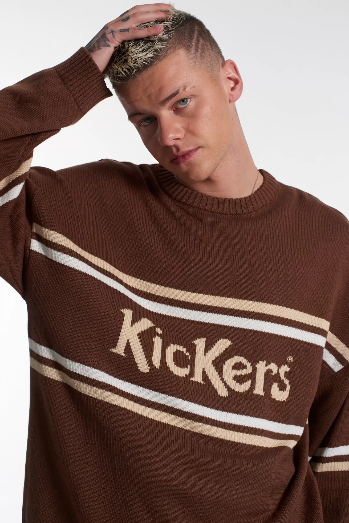The Ragged Priest Kickers Classics Brown Panelled Jumper With Logo-Men Knitwear, Sweatshirts & Hoodies