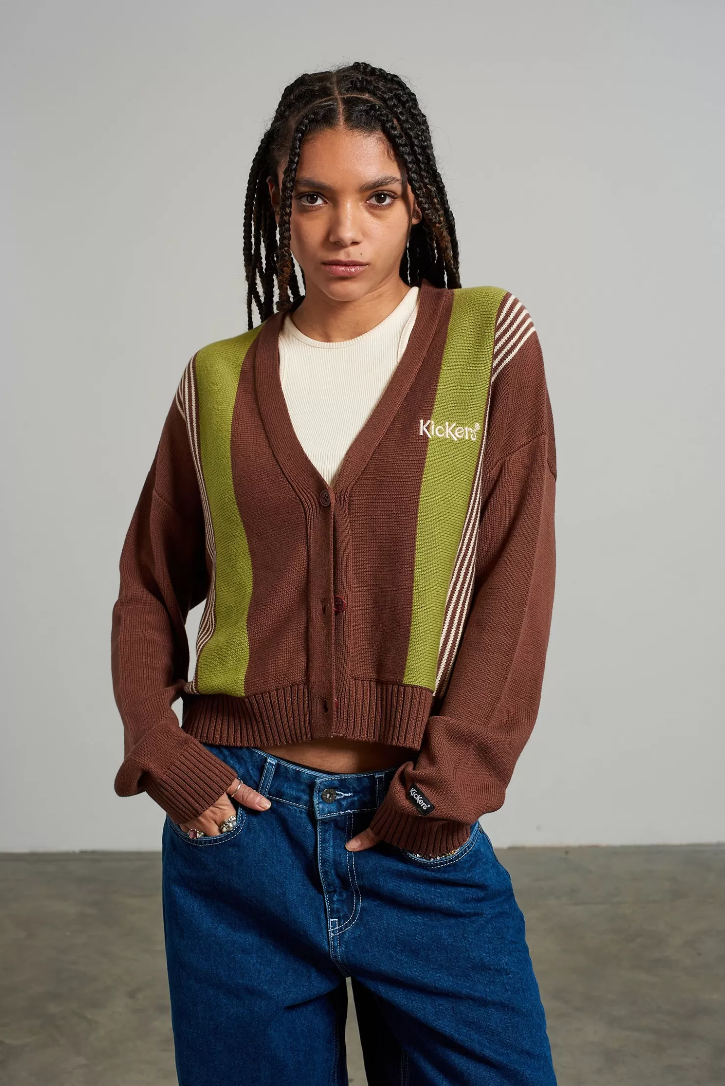 The Ragged Priest Kickers Classics Brown Stripe Cardigan-Women Knitwear & Sweats