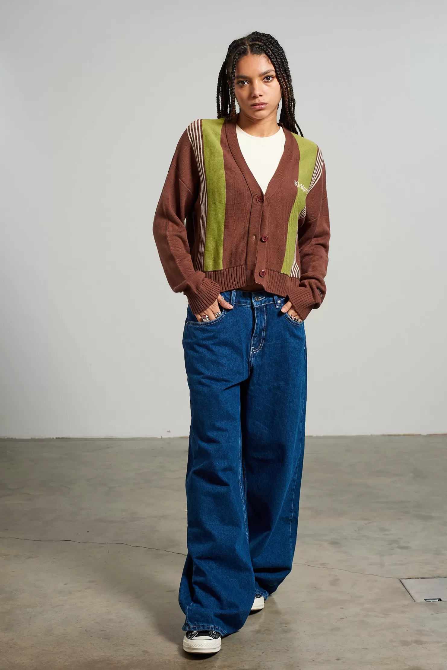 The Ragged Priest Kickers Classics Brown Stripe Cardigan-Women Knitwear & Sweats