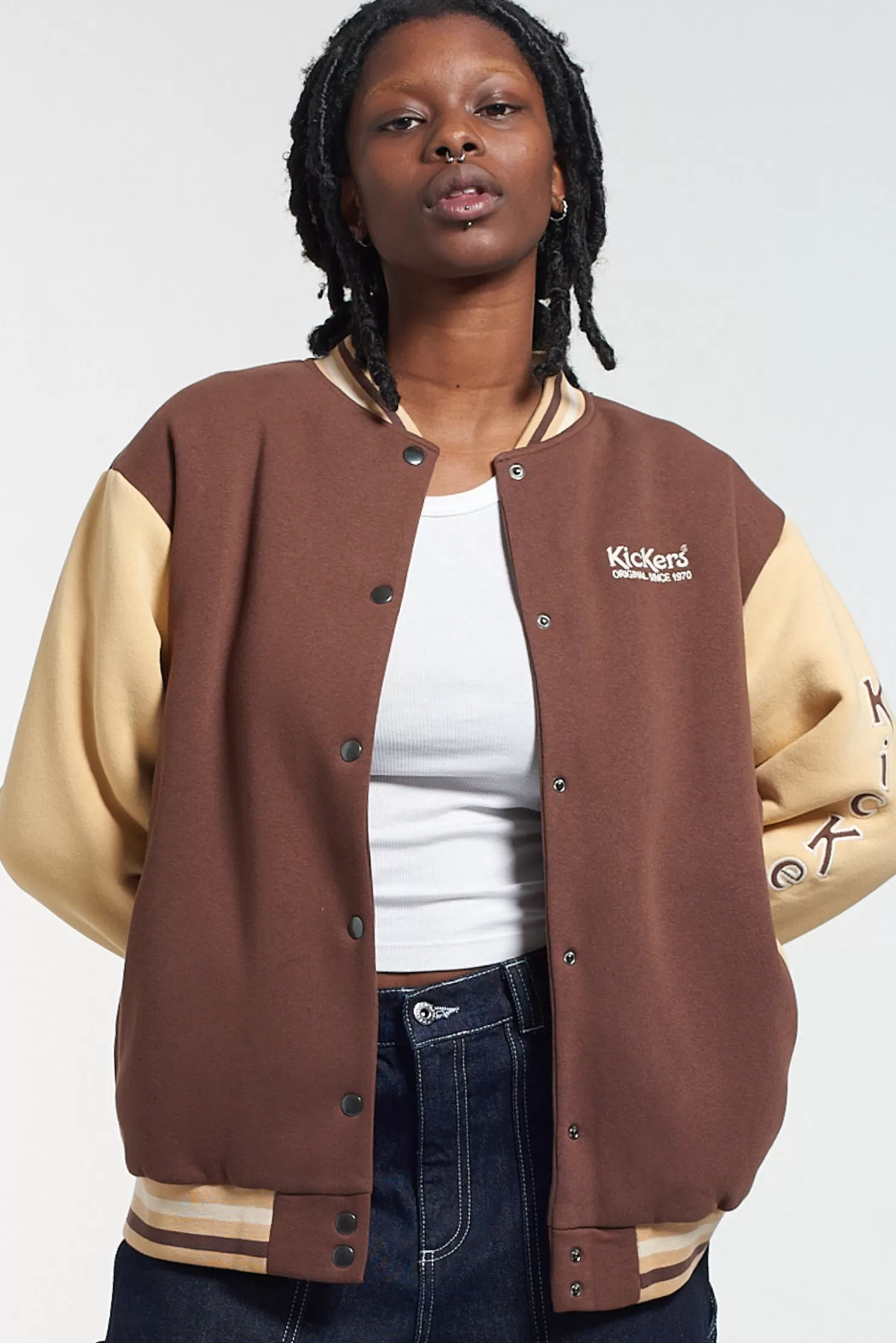 The Ragged Priest Kickers Classics Brown Varsity Jacket-Women Coats & Jackets
