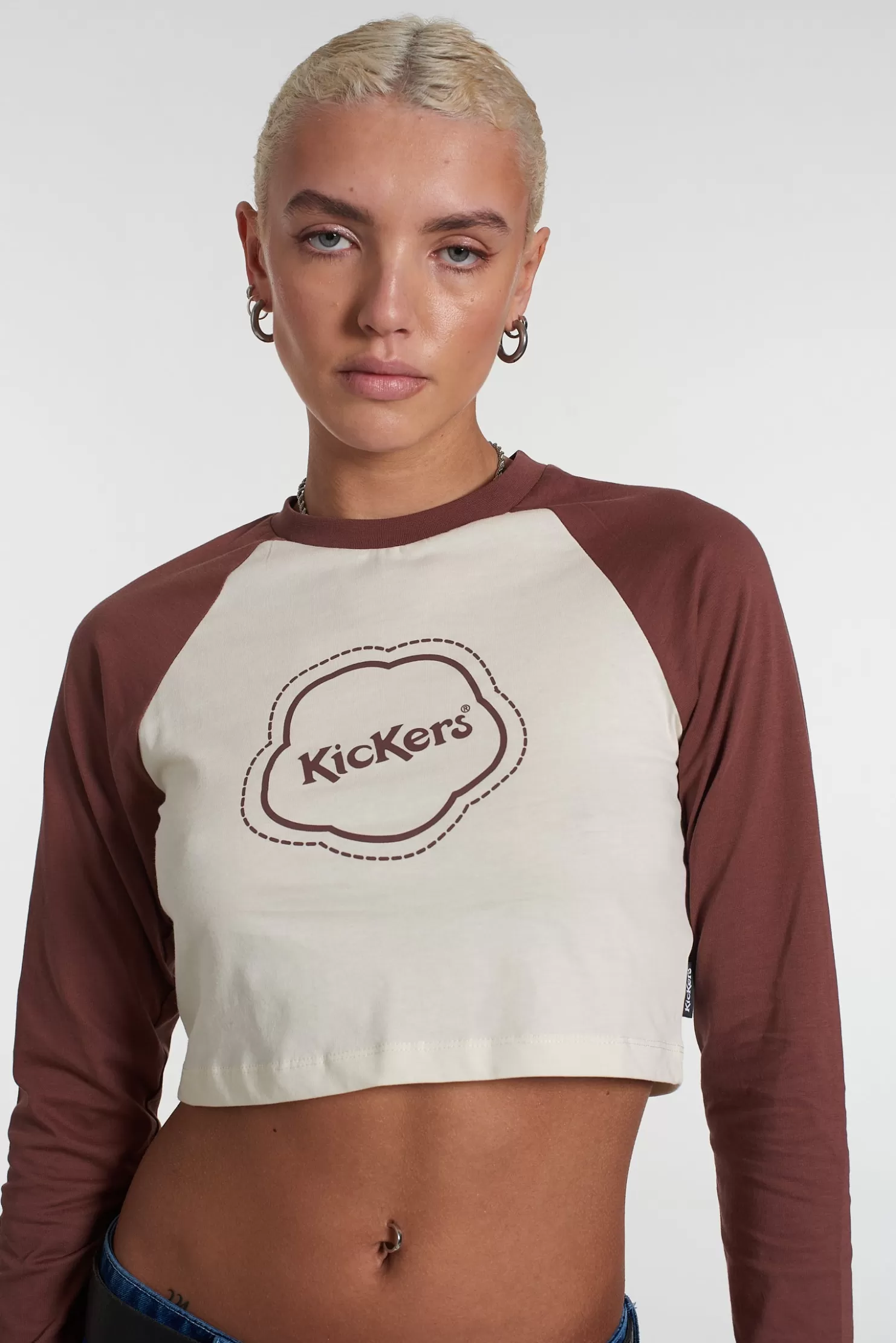 The Ragged Priest Kickers Classics Cropped Long Sleeve Raglan Tee-Women T-Shirts & Tops