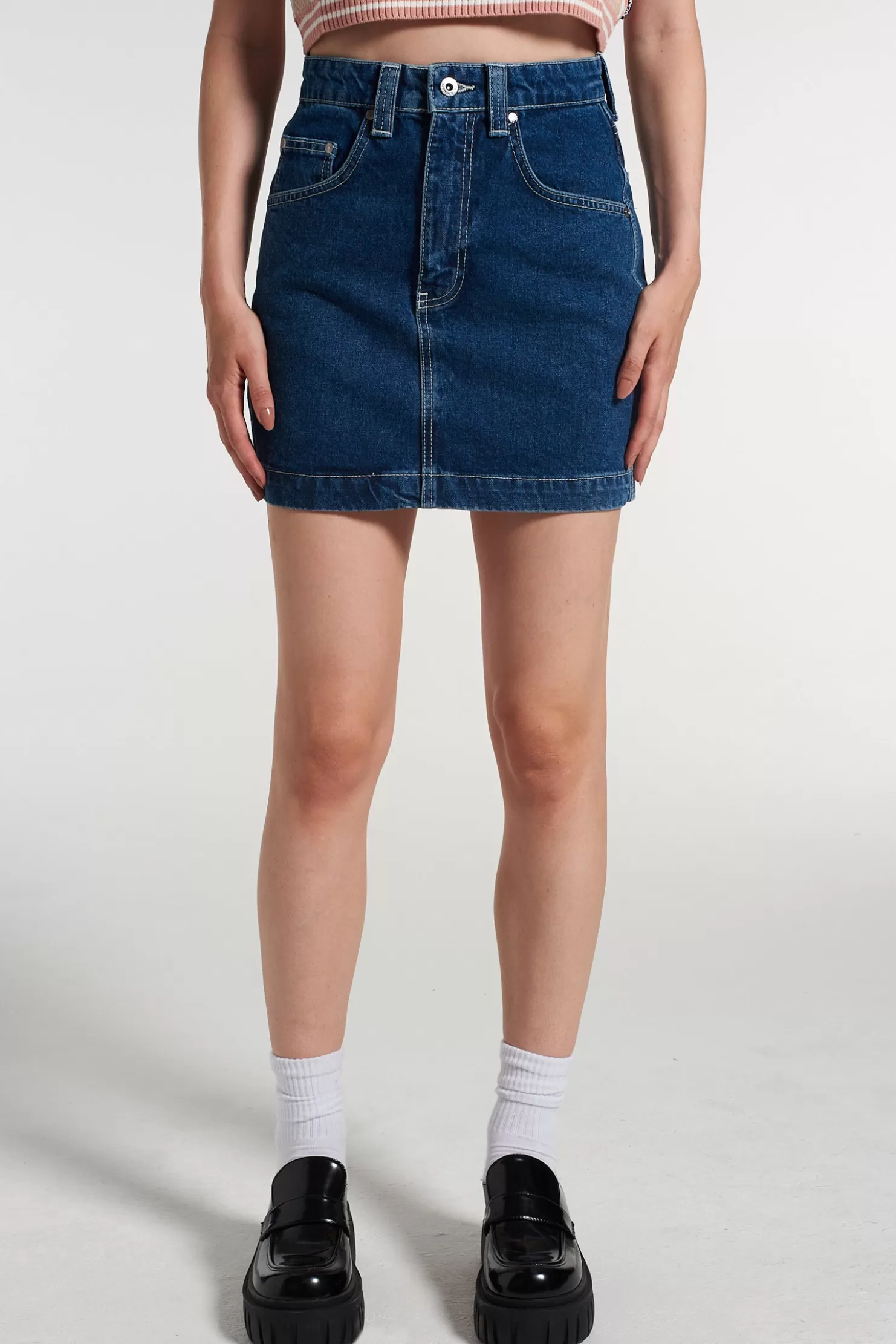 The Ragged Priest Kickers Classics Denim Mini Skirt Indigo-Women Skirts & Shorts