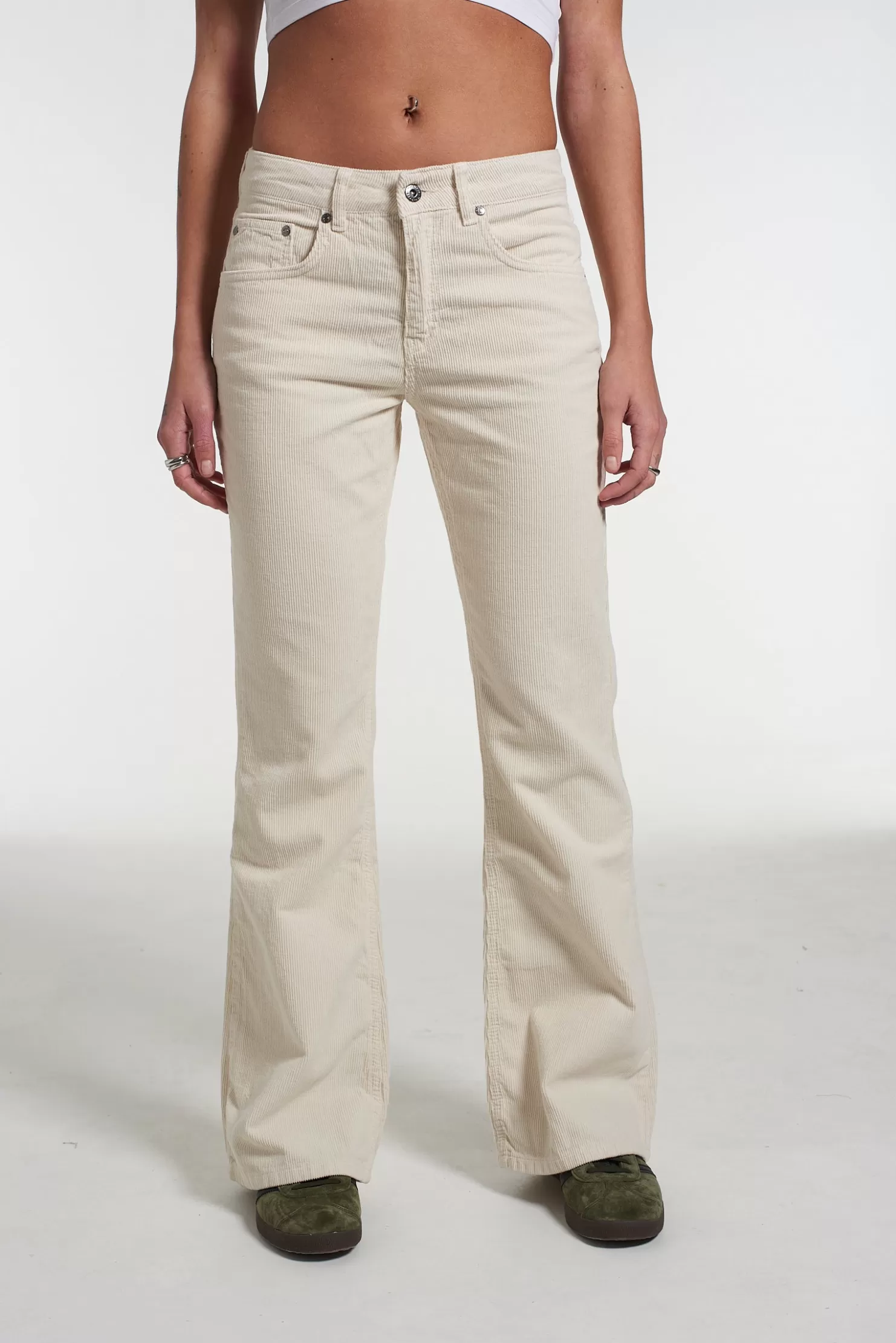 The Ragged Priest Kickers Classics Ecru Cord Flare Pant-Women Trousers
