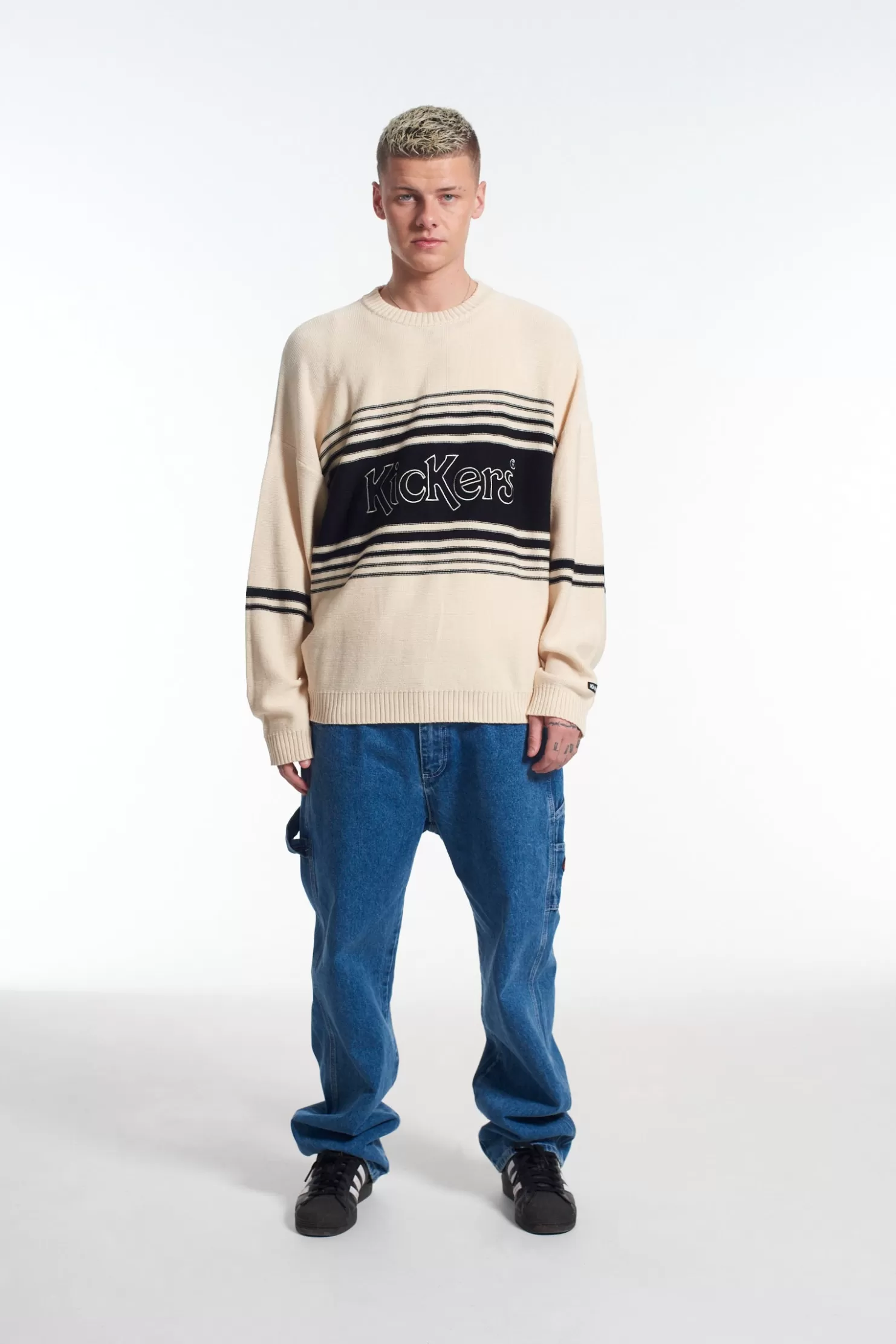 The Ragged Priest Kickers Classics Ecru Jumper With Chest Stripe-Men Knitwear, Sweatshirts & Hoodies