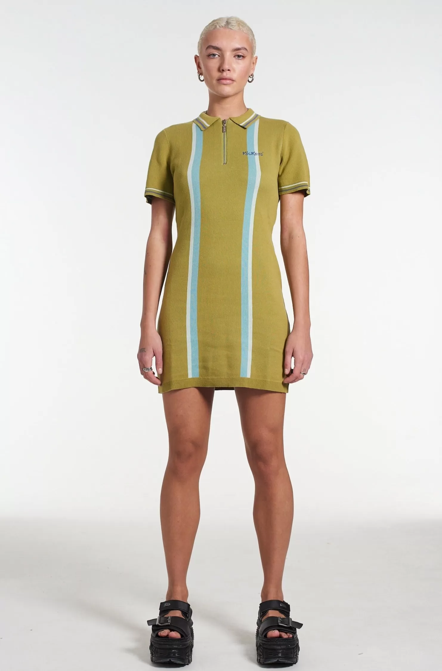 The Ragged Priest Kickers Classics Green Knit Polo Dress-Women Dresses