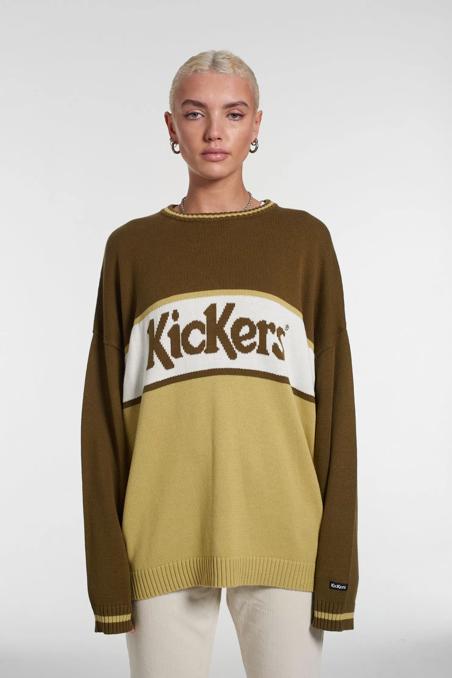 The Ragged Priest Kickers Classics Green Panel Knit-Men Knitwear, Sweatshirts & Hoodies