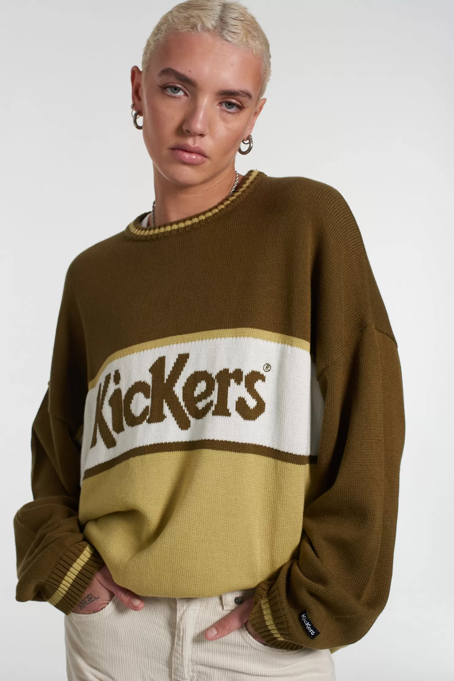 The Ragged Priest Kickers Classics Green Panel Knit-Men Knitwear, Sweatshirts & Hoodies