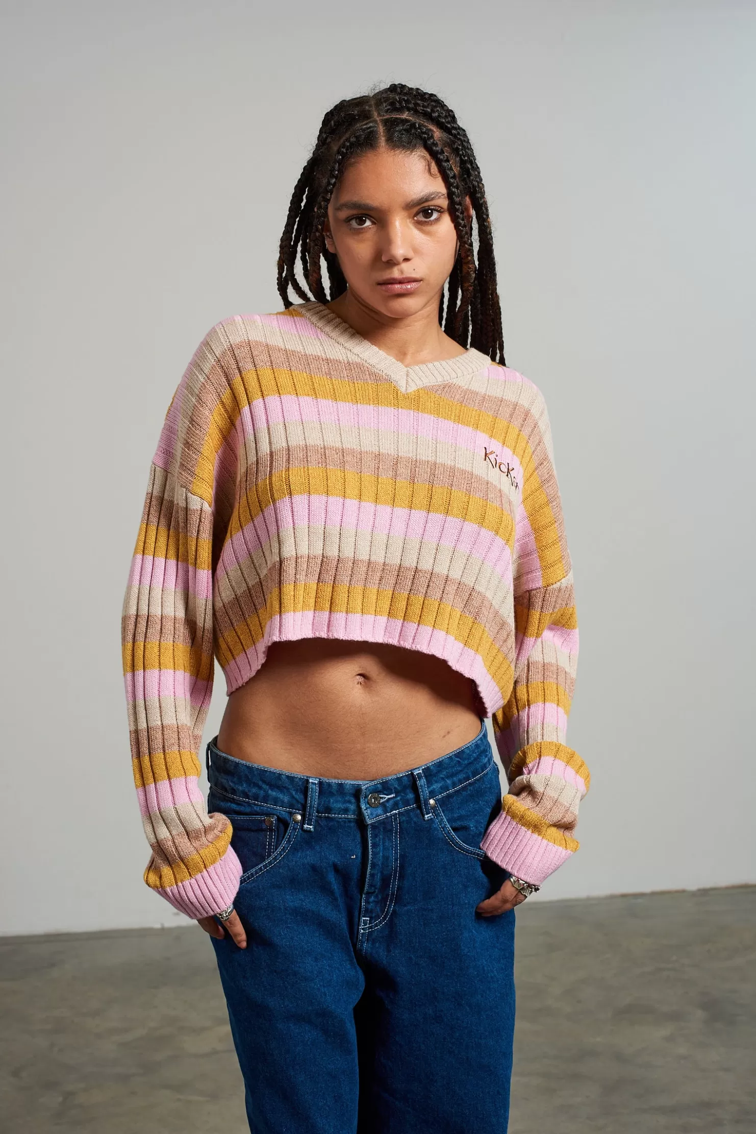 The Ragged Priest Kickers Classics Multi Stripe Cropped Knit-Women Knitwear & Sweats