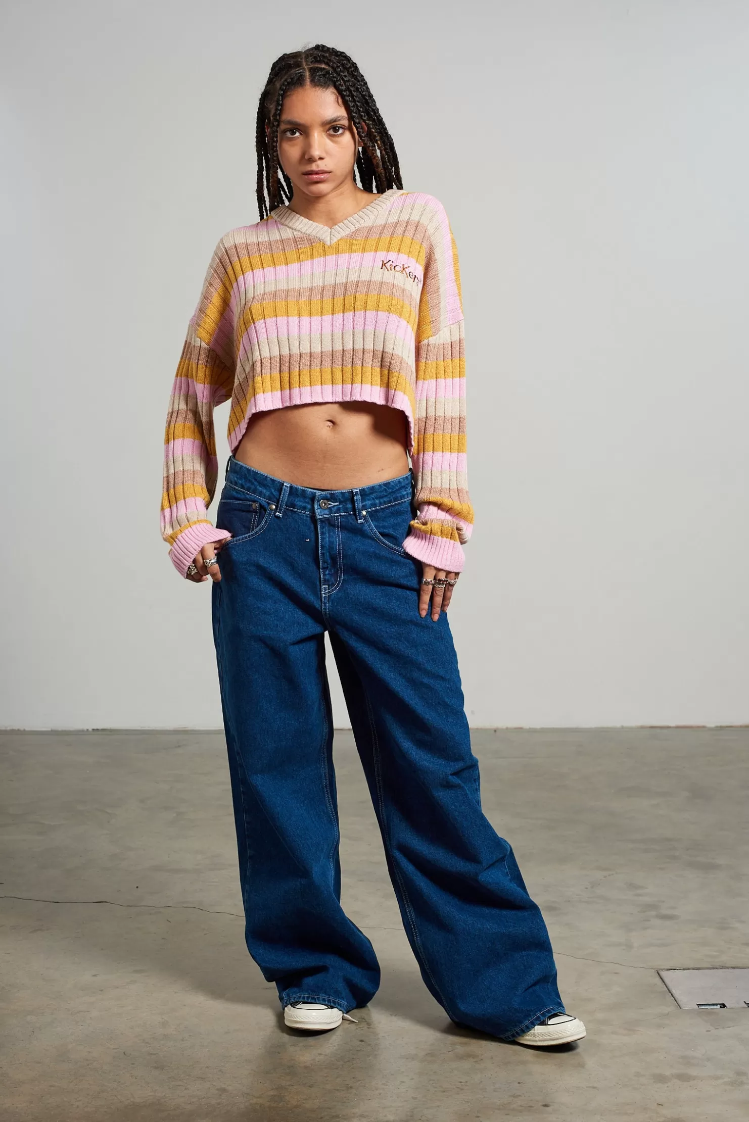 The Ragged Priest Kickers Classics Multi Stripe Cropped Knit-Women Knitwear & Sweats