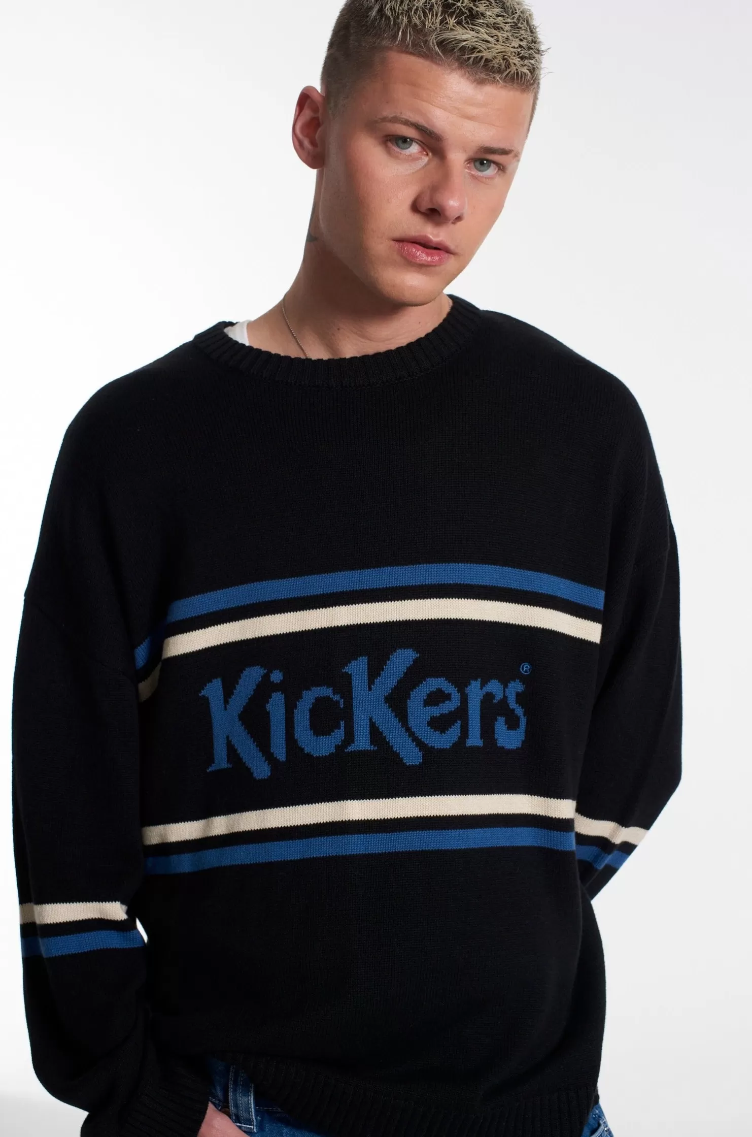The Ragged Priest Kickers Classics Navy Knit With Chest Logo-Men Knitwear, Sweatshirts & Hoodies