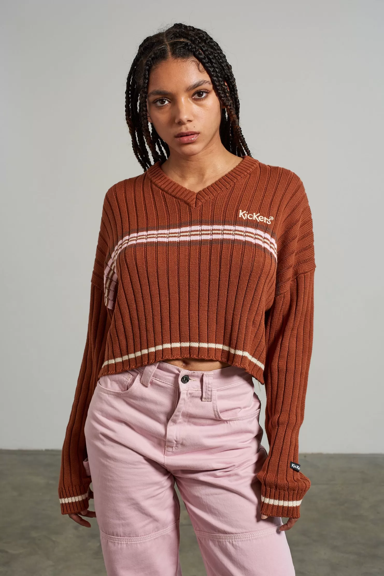 The Ragged Priest Kickers Classics Rust Cropped Knit-Women Knitwear & Sweats