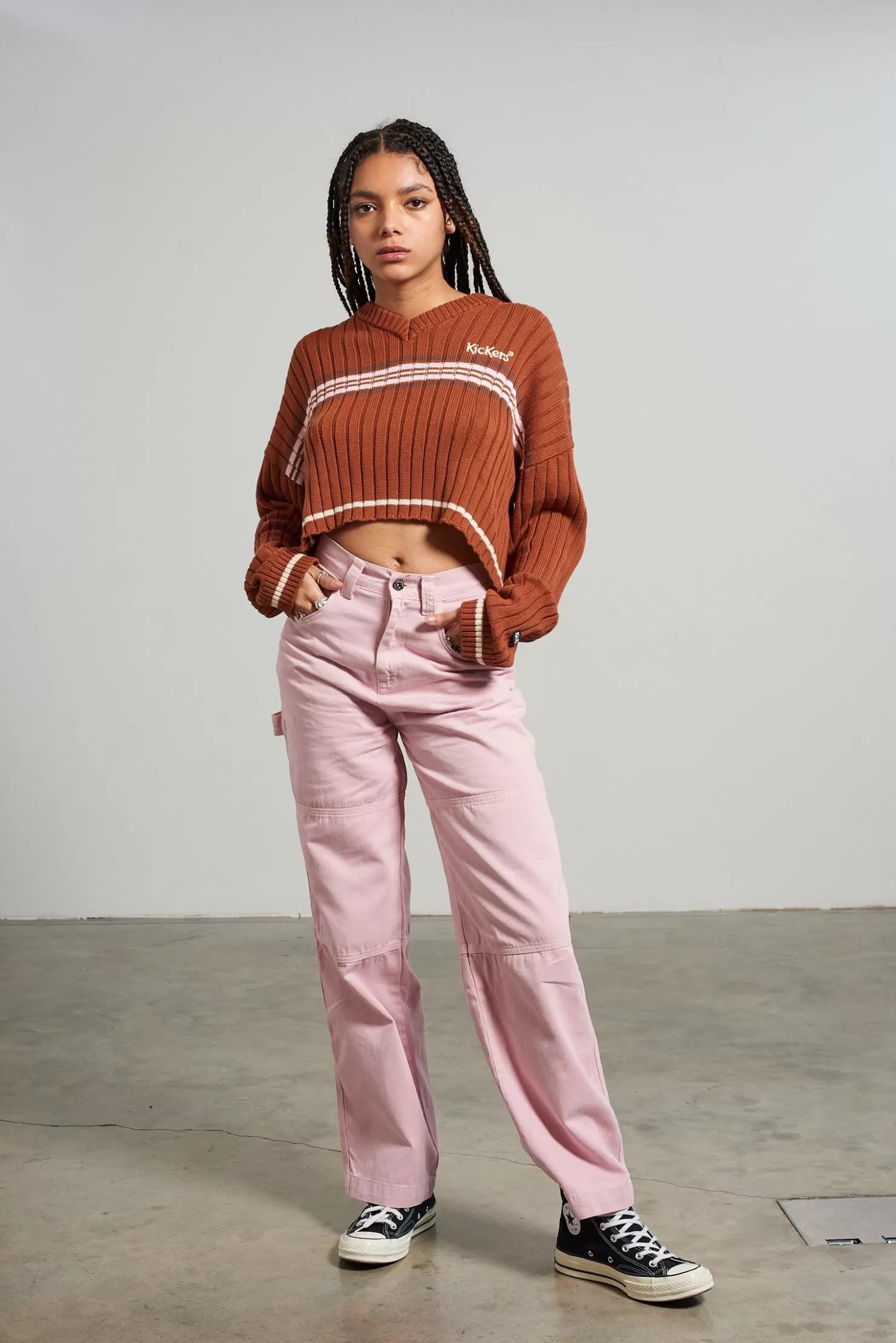 The Ragged Priest Kickers Classics Rust Cropped Knit-Women Knitwear & Sweats