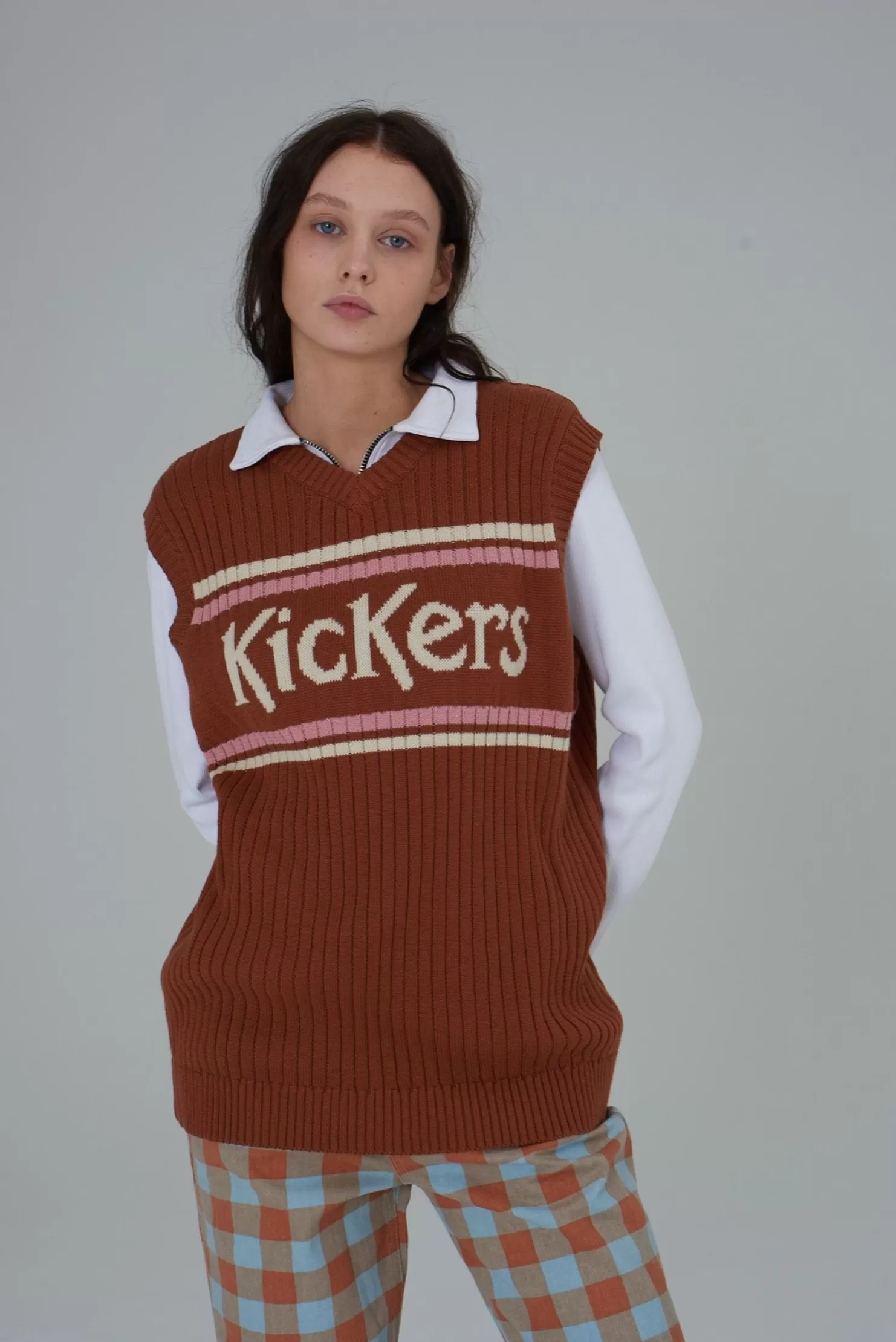 The Ragged Priest Kickers Classics Rust Oversized Knit Vest-Women Knitwear & Sweats