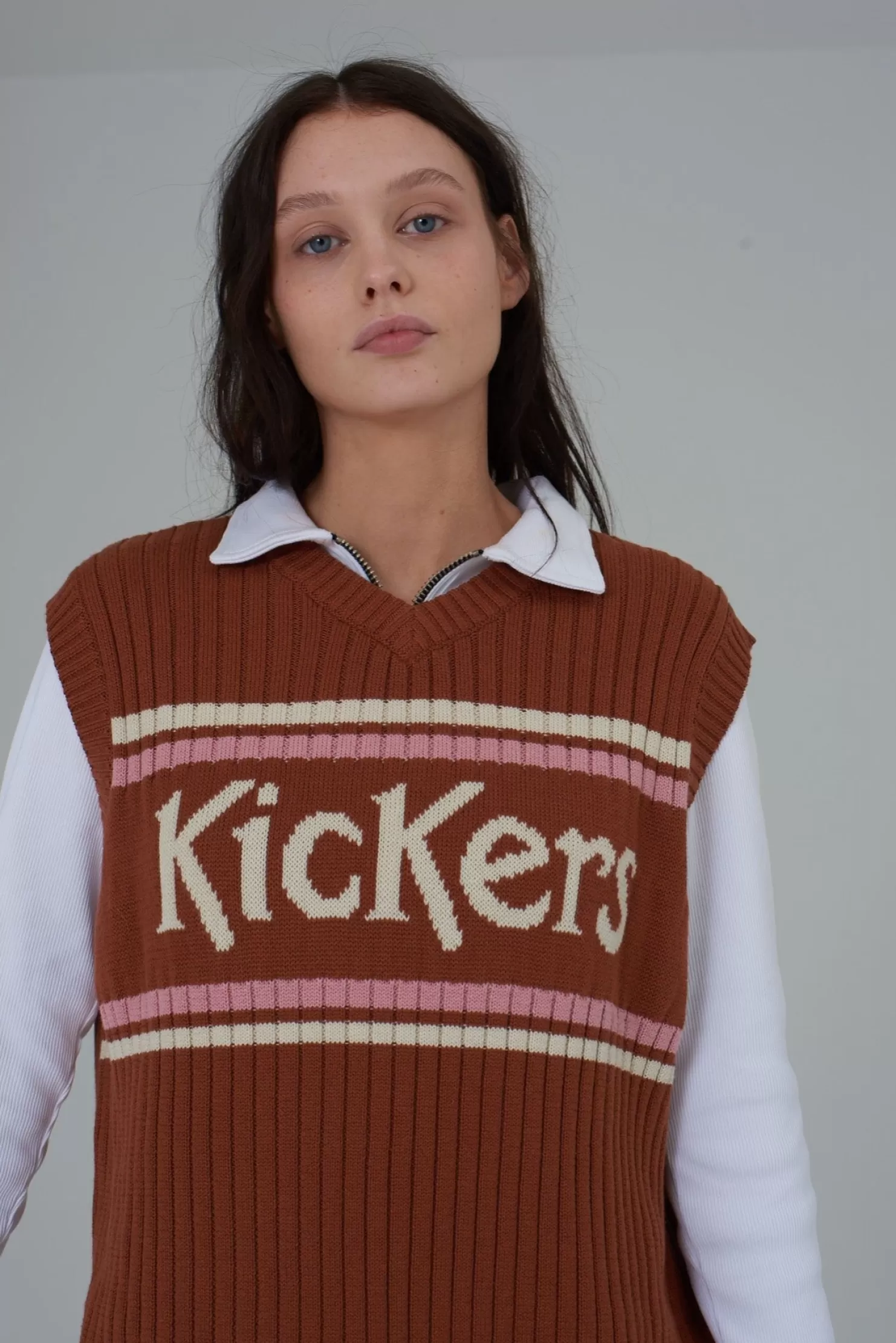 The Ragged Priest Kickers Classics Rust Oversized Knit Vest-Women Knitwear & Sweats