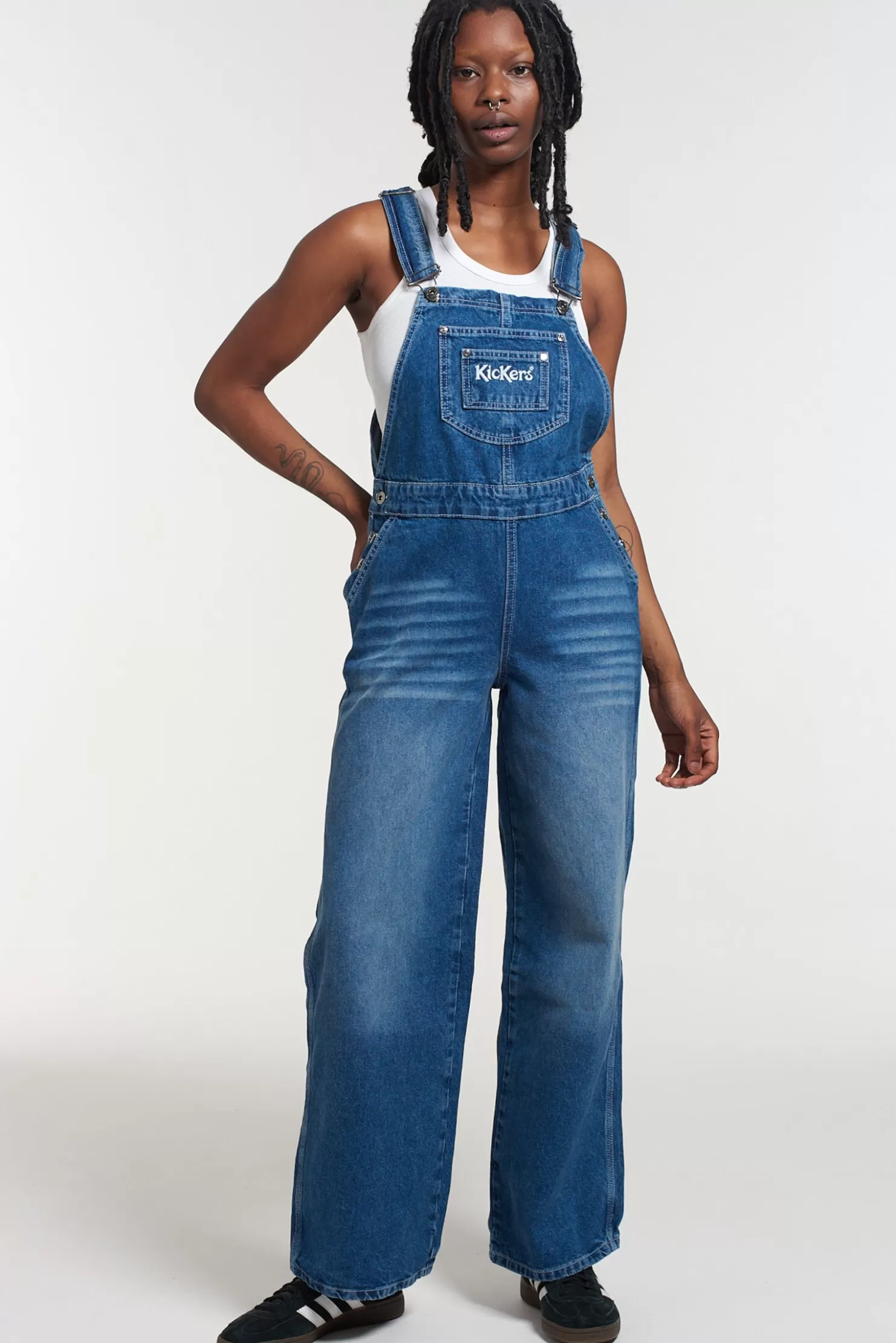 The Ragged Priest Kickers Classics Slouchy Baggy Dungarees Mid Blue-Women Jeans