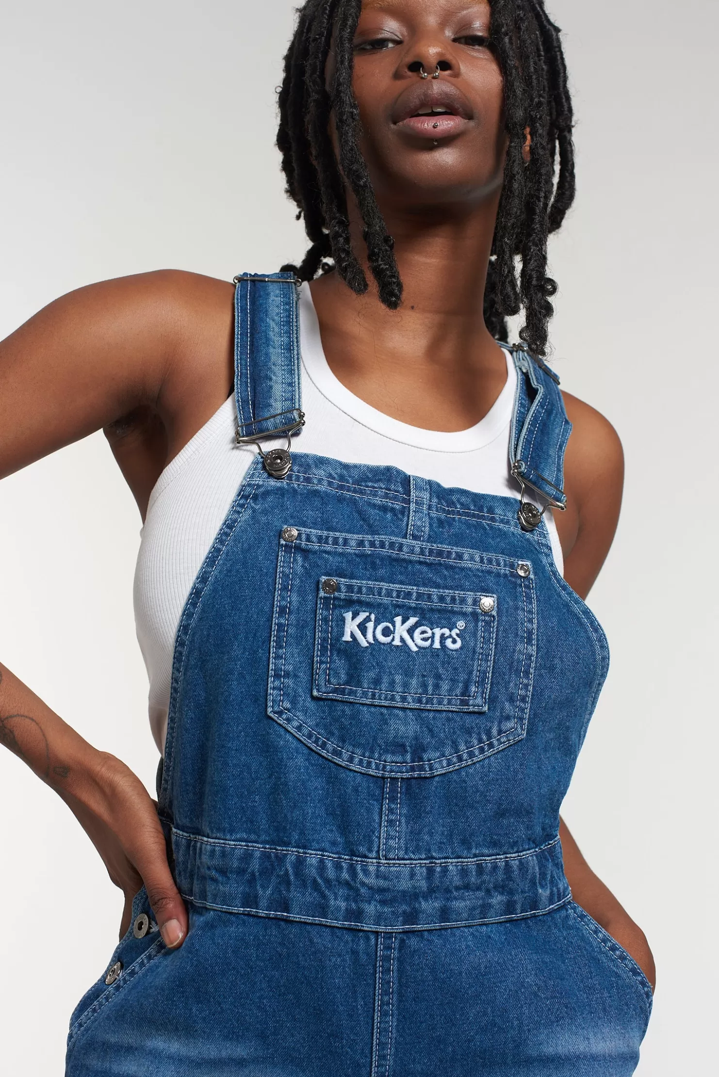 The Ragged Priest Kickers Classics Slouchy Baggy Dungarees Mid Blue-Women Jeans