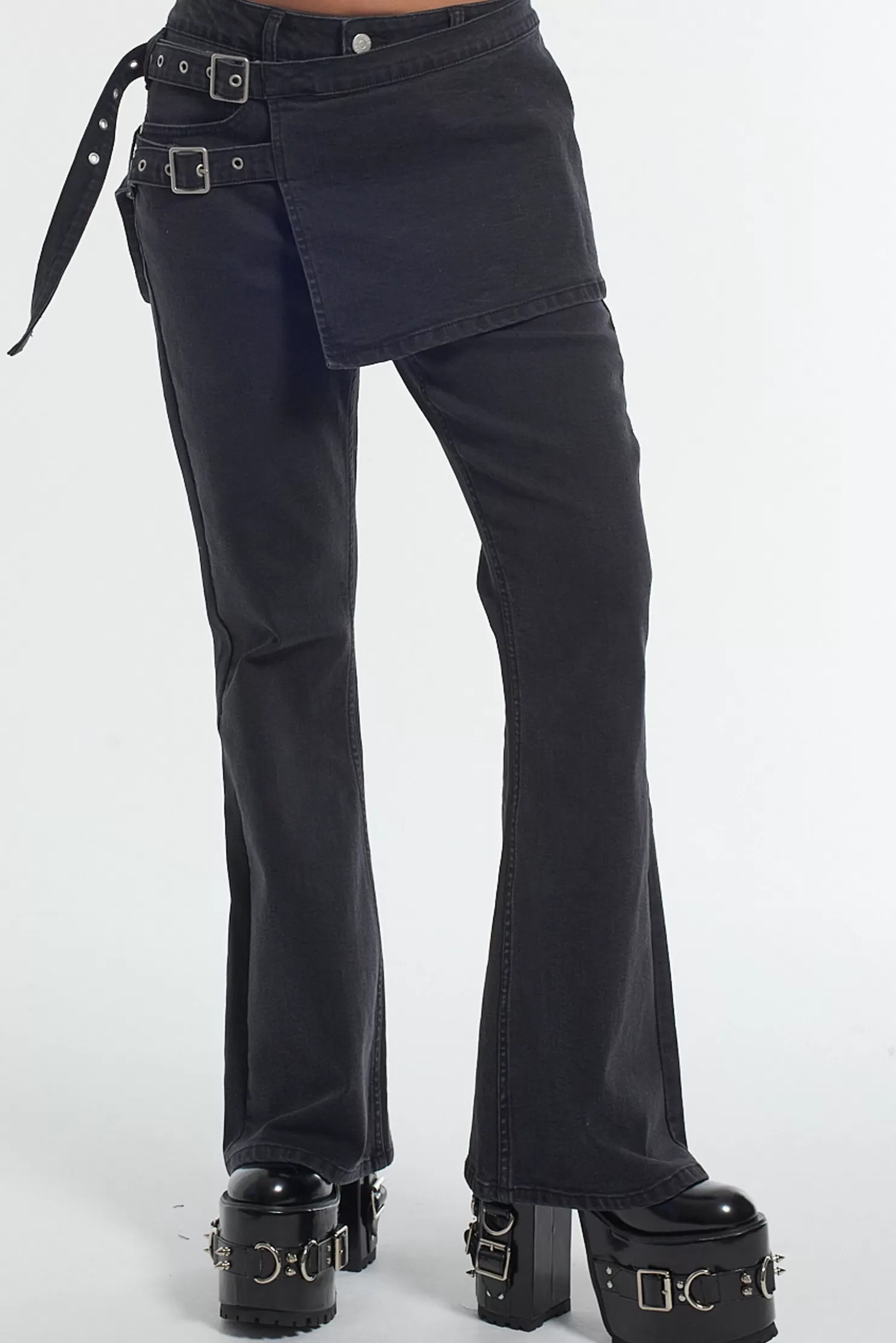 The Ragged Priest Low Rider Jean Skirt - Charcoal-Women Jeans