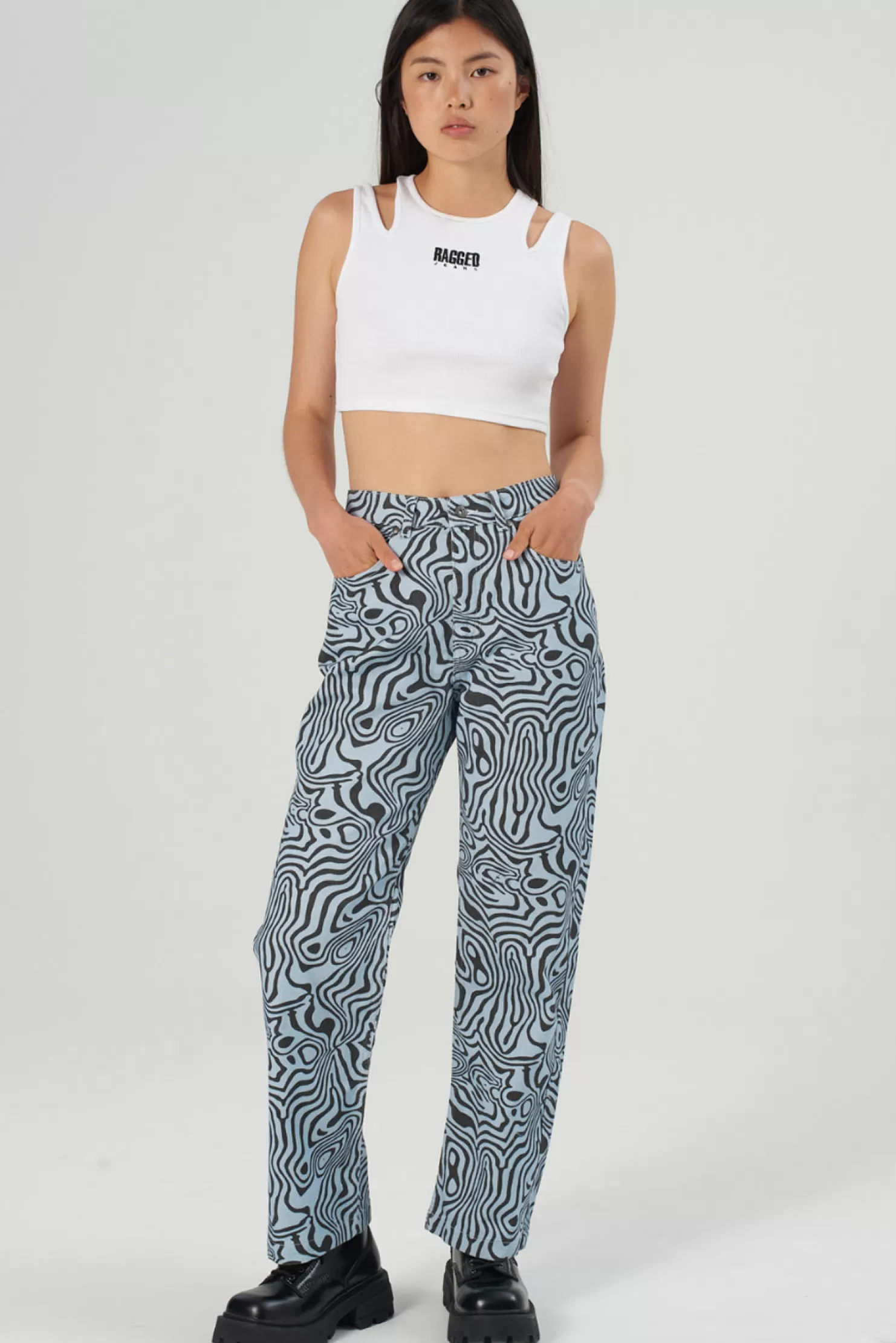 The Ragged Priest Marble Jean - Blue-Women Jeans