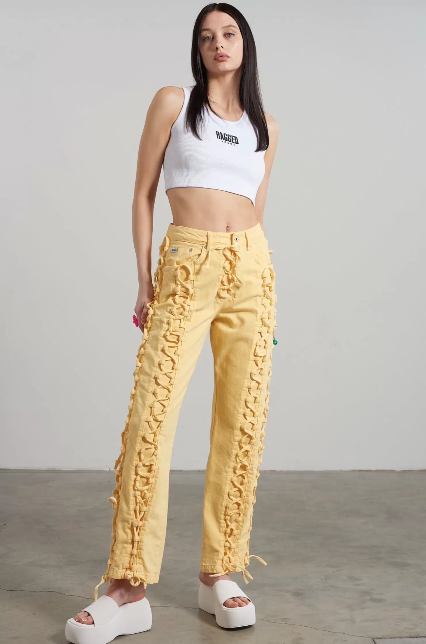 The Ragged Priest Mellow Lace Up Dad Jean -Women Jeans