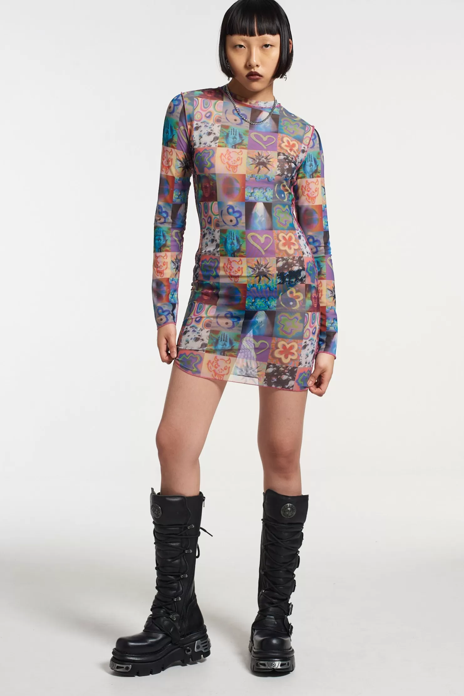 The Ragged Priest Memories Mesh Long Sleeve Dress-Women Dresses