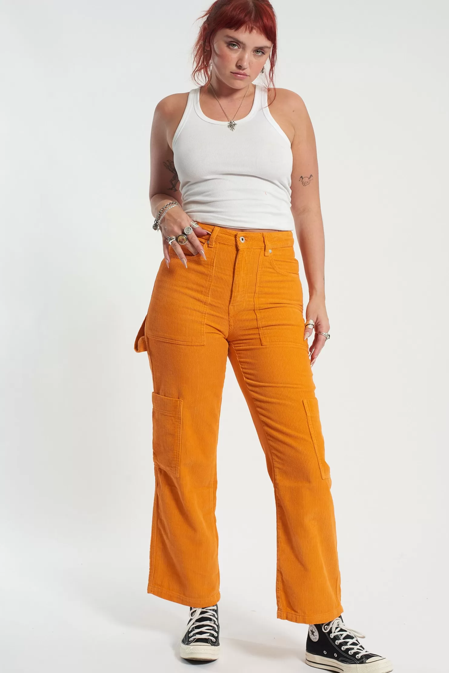 The Ragged Priest Orange Cord Combat-Women Trousers