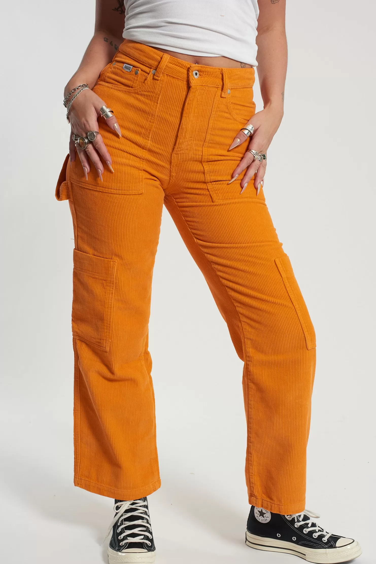 The Ragged Priest Orange Cord Combat-Women Trousers