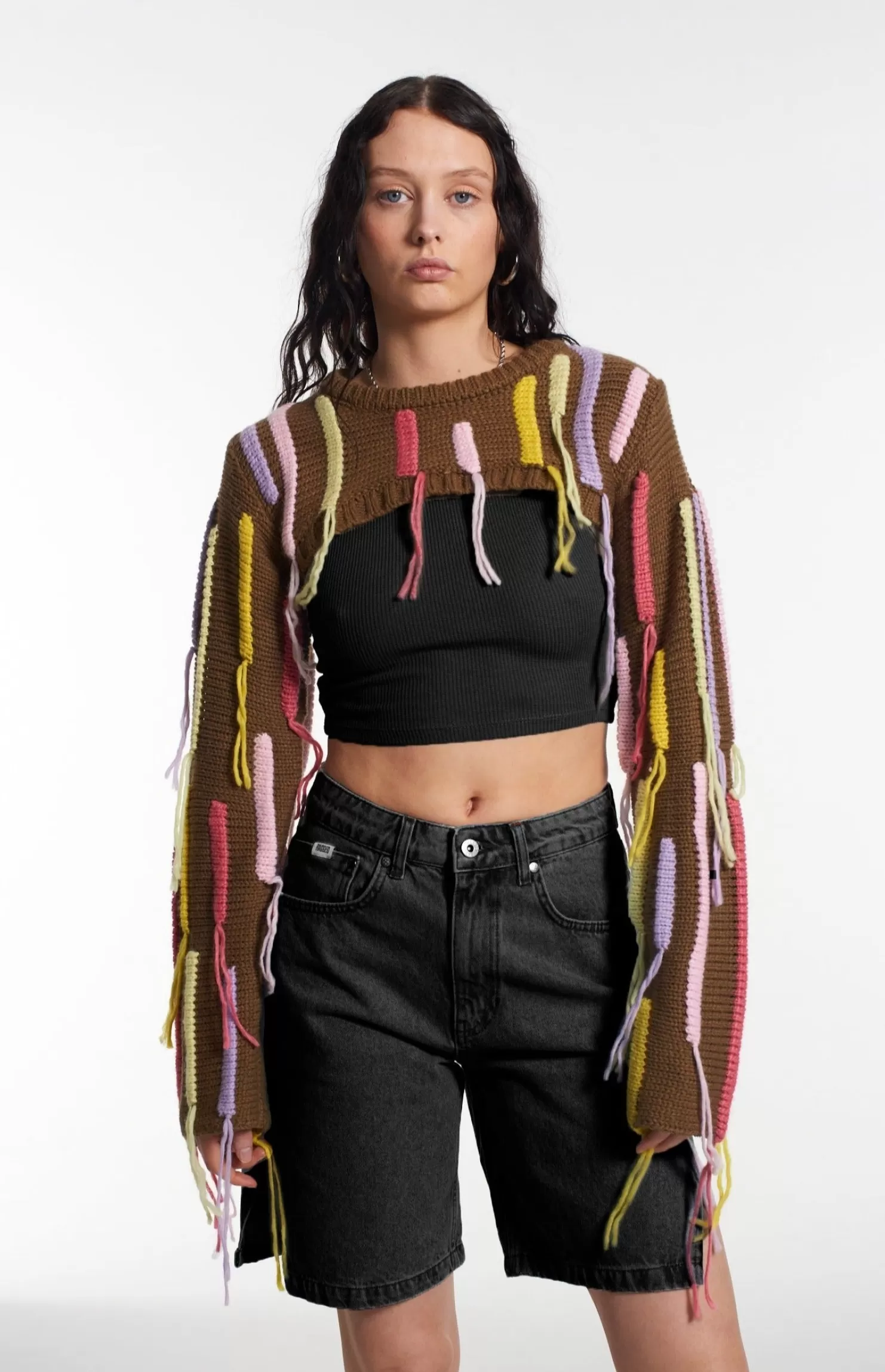The Ragged Priest Painter Ultra Cropped Knit Shrug-Women Knitwear & Sweats