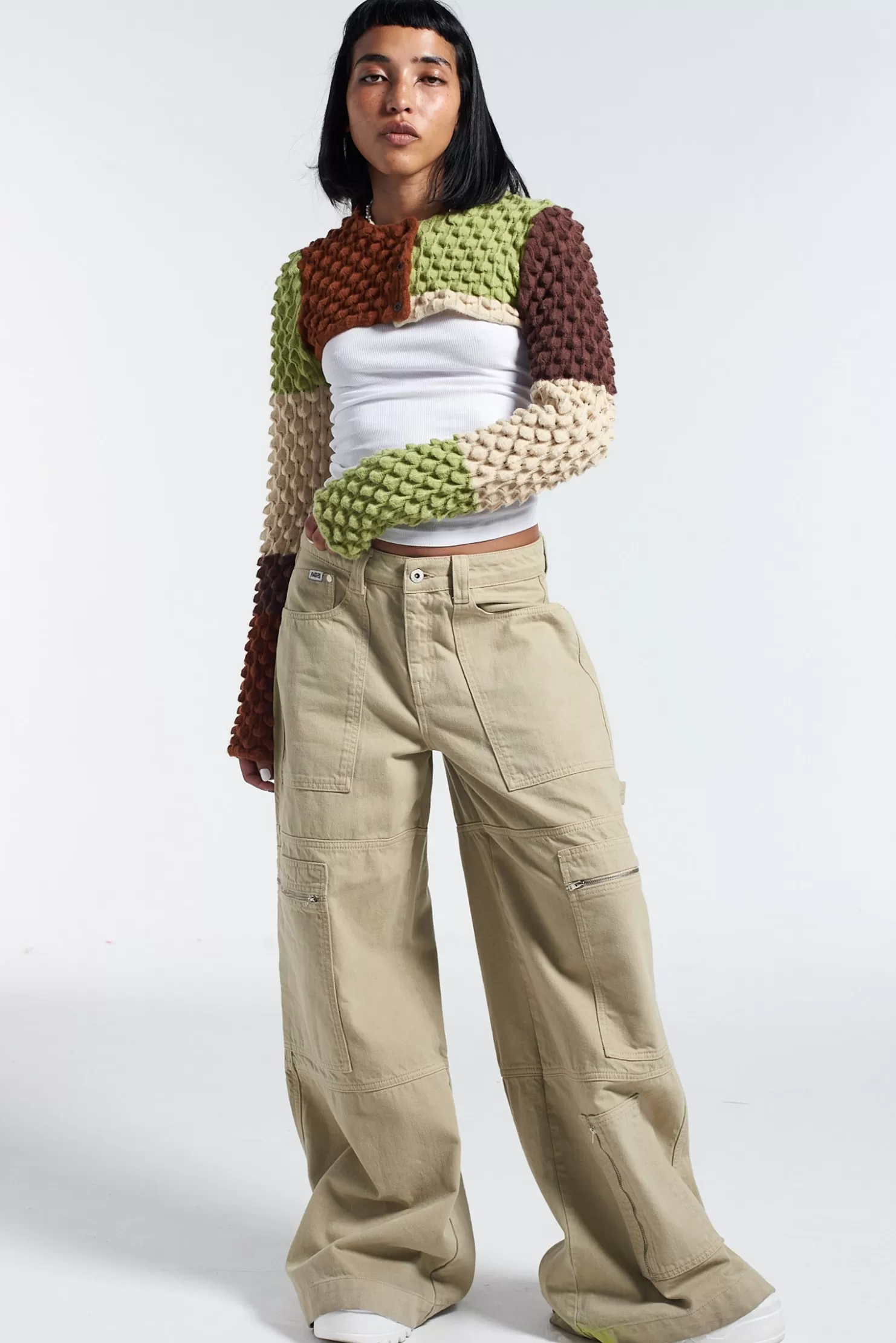The Ragged Priest Patchwork Ultra Cropped Cardigan-Women Knitwear & Sweats