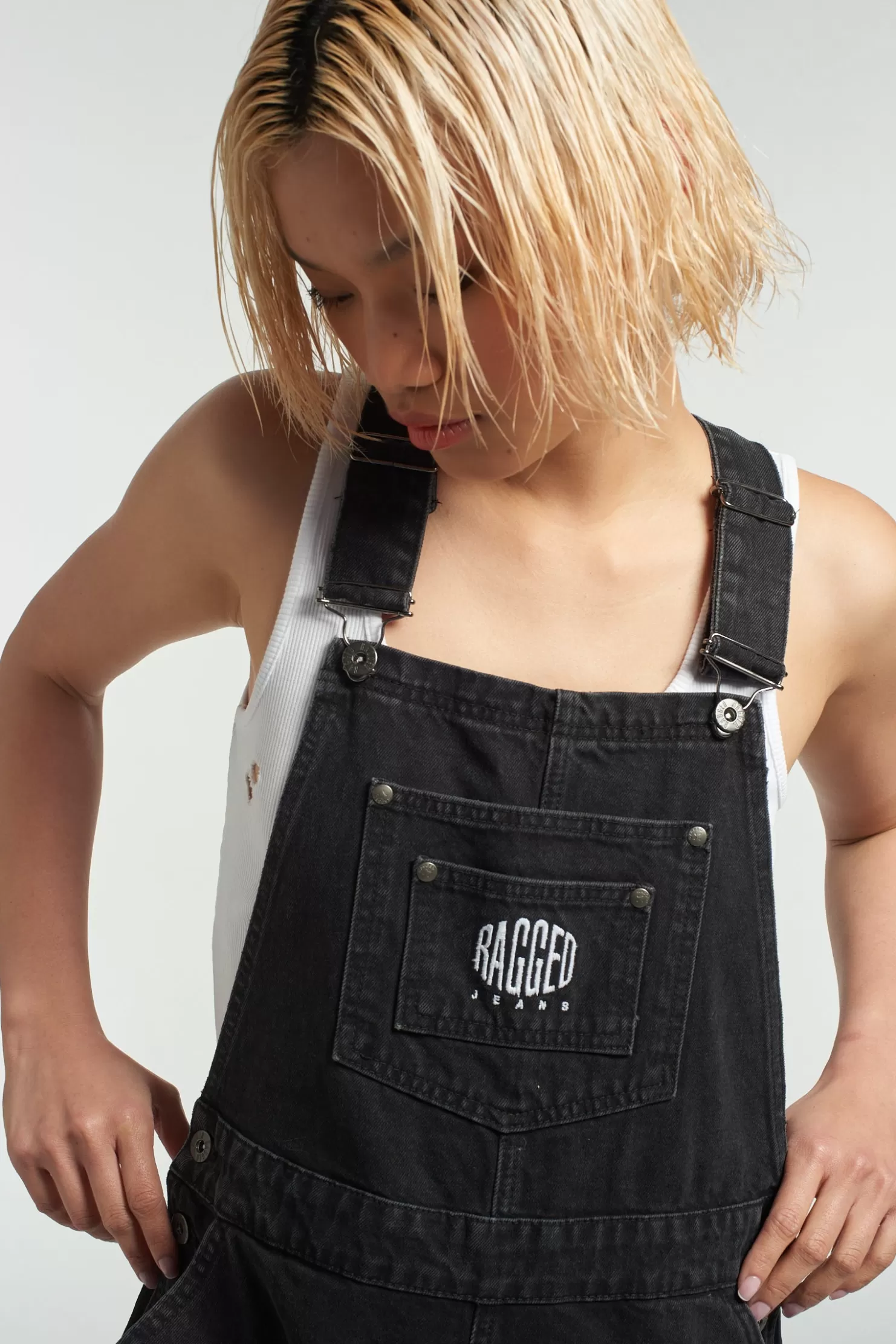 The Ragged Priest Ragged Black Dungaree Shorts-Women Skirts & Shorts