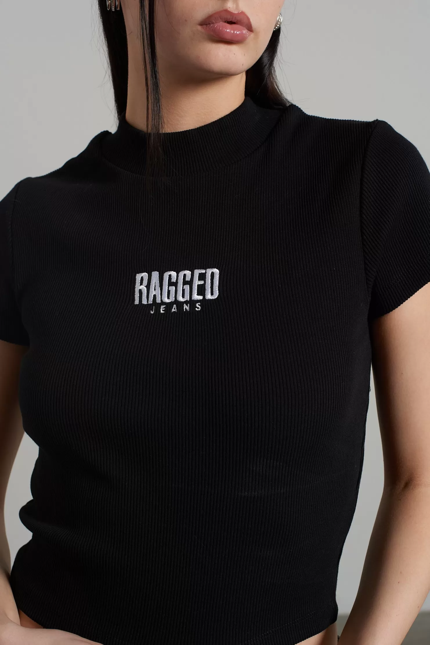 The Ragged Priest Ragged Black Ribbed Short Sleeve Tee-Women T-Shirts & Tops