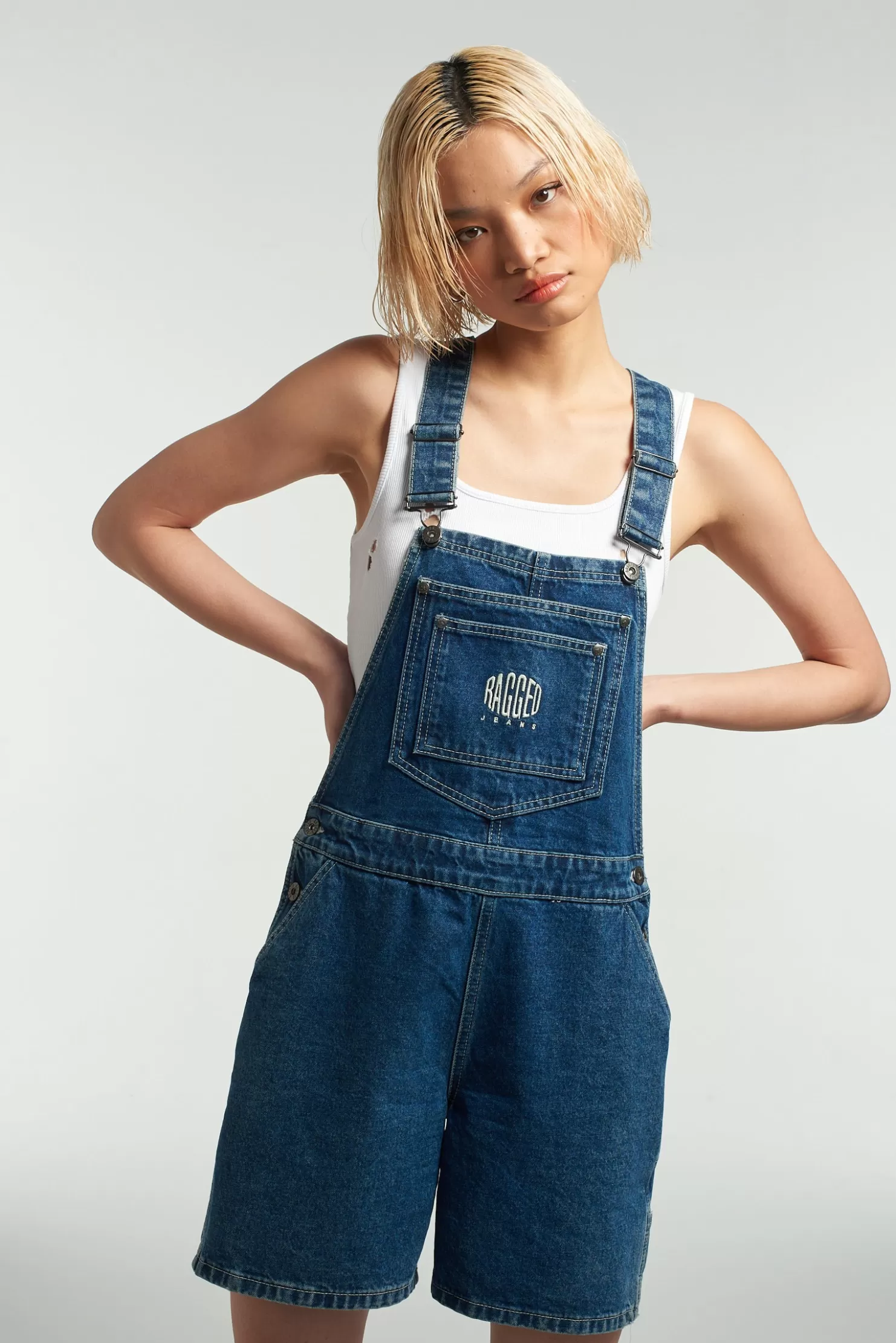 The Ragged Priest Ragged Blue Dungaree Shorts-Women Skirts & Shorts
