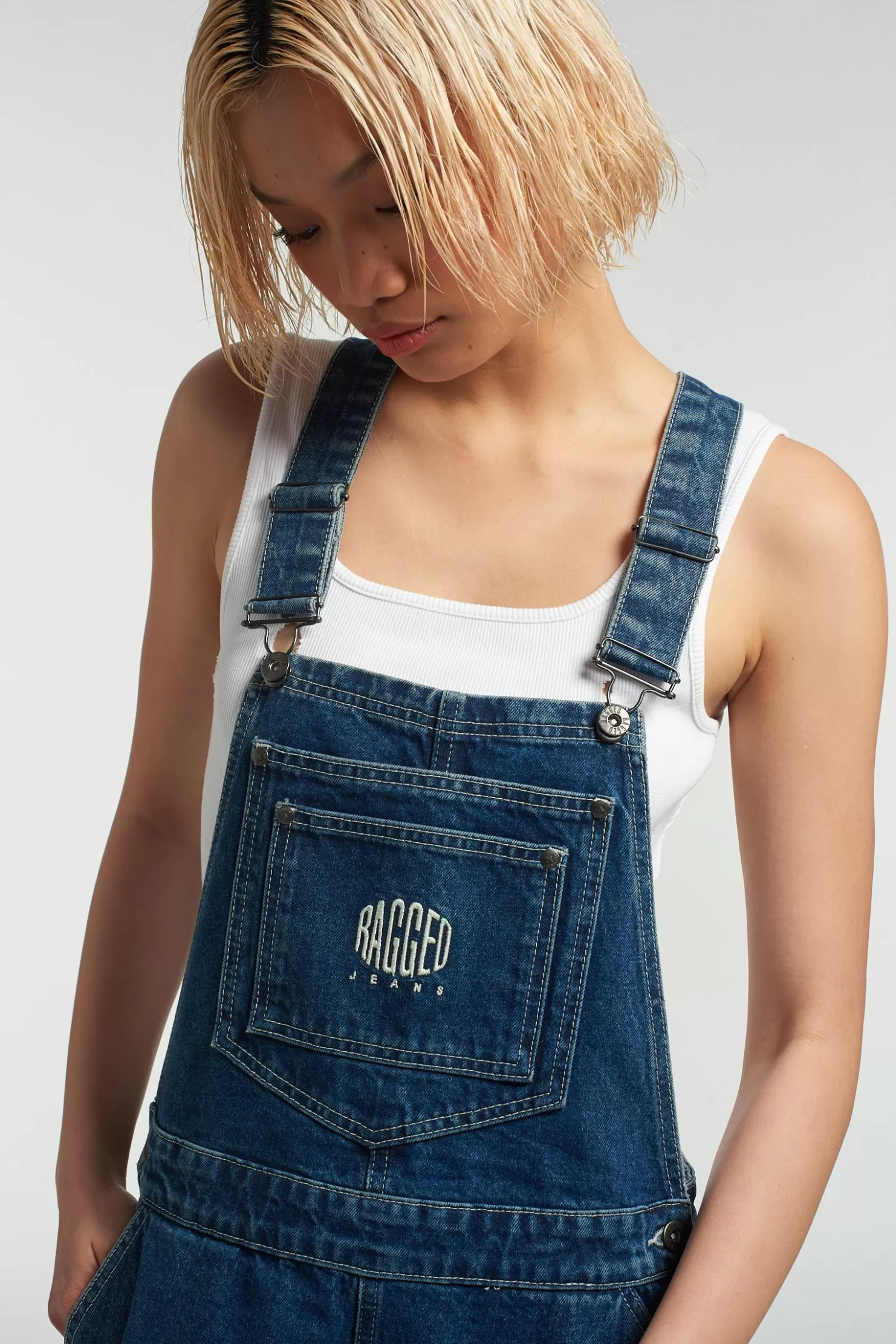 The Ragged Priest Ragged Blue Dungaree Shorts-Women Skirts & Shorts