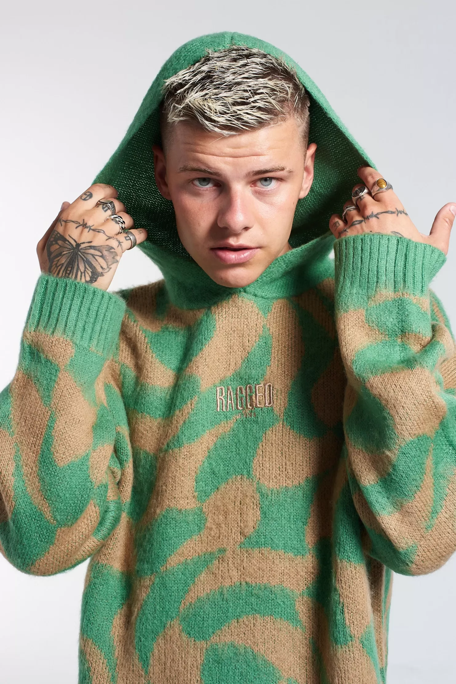 The Ragged Priest Ragged Warped Knitted Hoodie-Men Knitwear, Sweatshirts & Hoodies