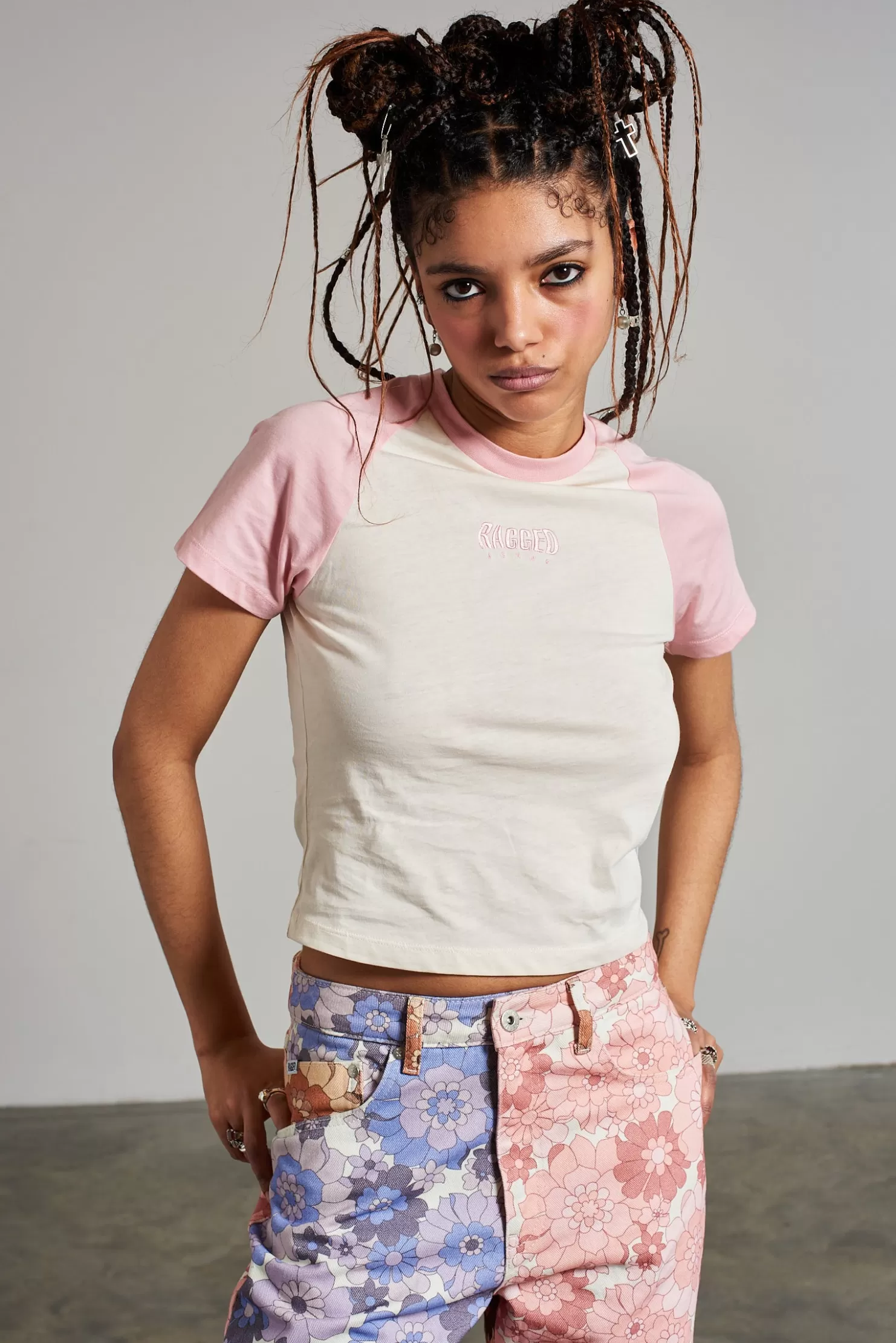 The Ragged Priest Ragged White & Pink Raglan Top-Women T-Shirts & Tops