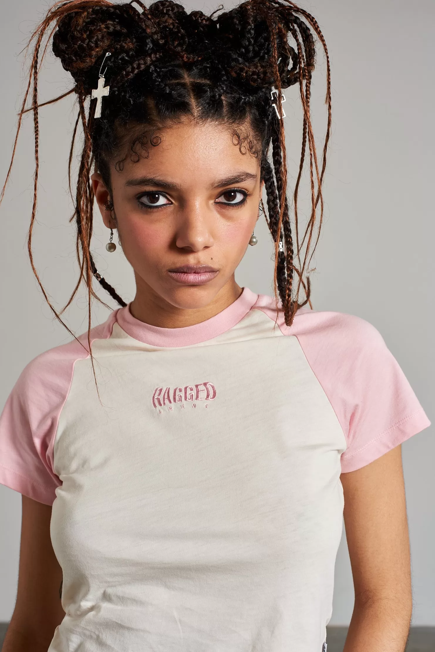The Ragged Priest Ragged White & Pink Raglan Top-Women T-Shirts & Tops